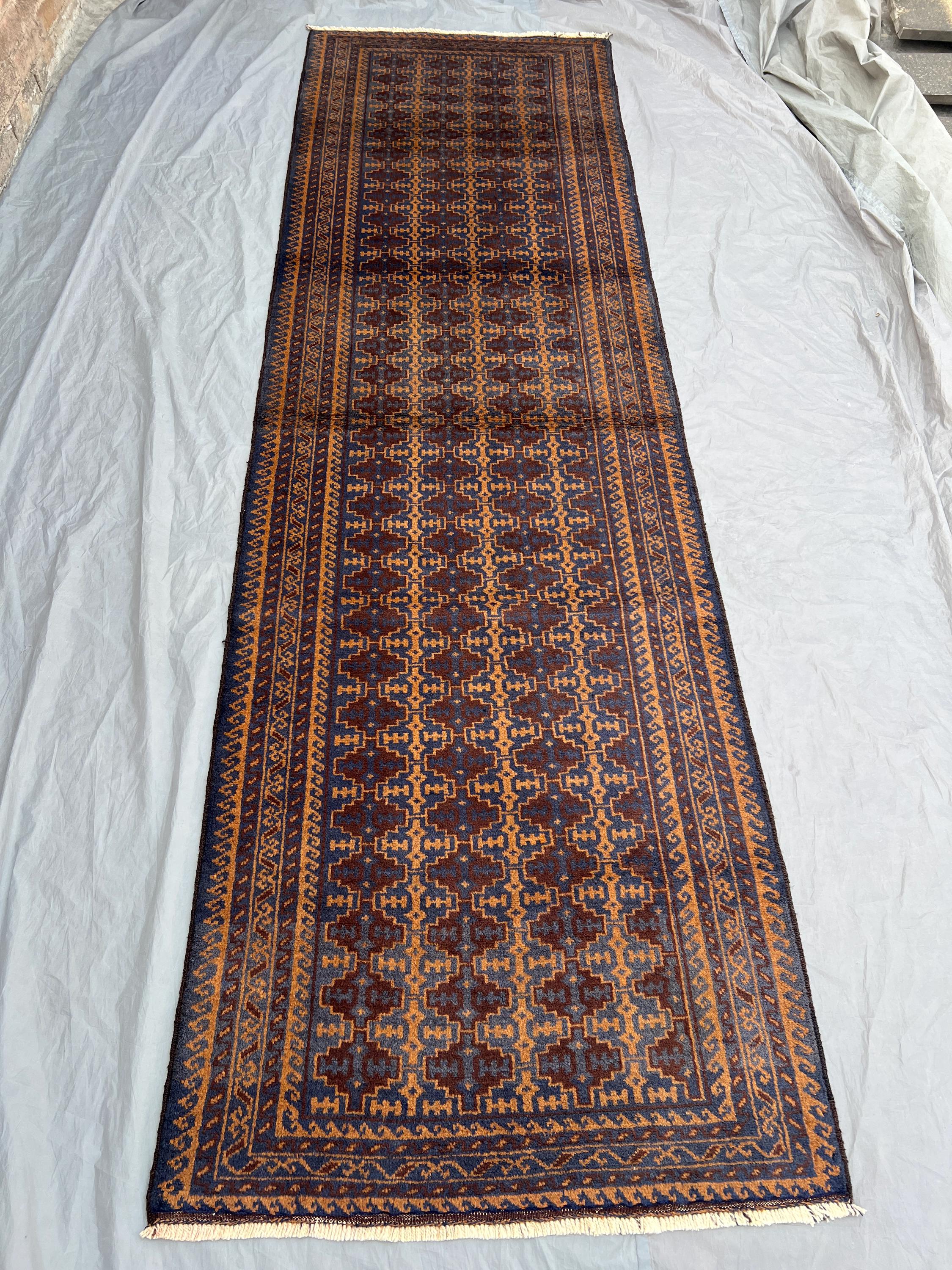 Afghan Baluch Runner Rug 3'x10'2 ft Handmade Wool runner rug, Traditional Turkmen Tribal Hallway Rug, Vintage Runner Rug moroccan runner Rug