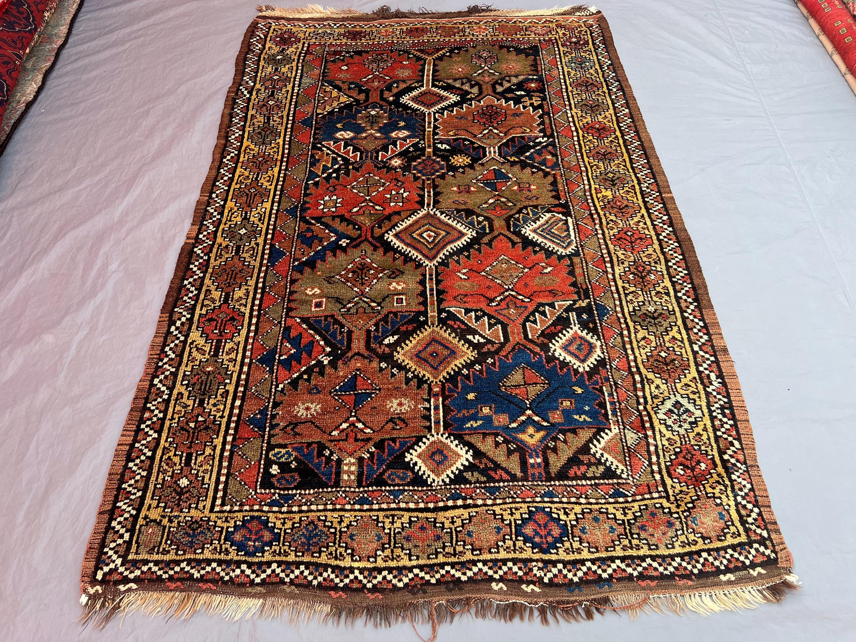 4'9x7'4 ft Vintage Afghan Handwoven Kilim Flatweave Rug, Tribal Bukhara Design, Geometric, Living Room, Bedroo