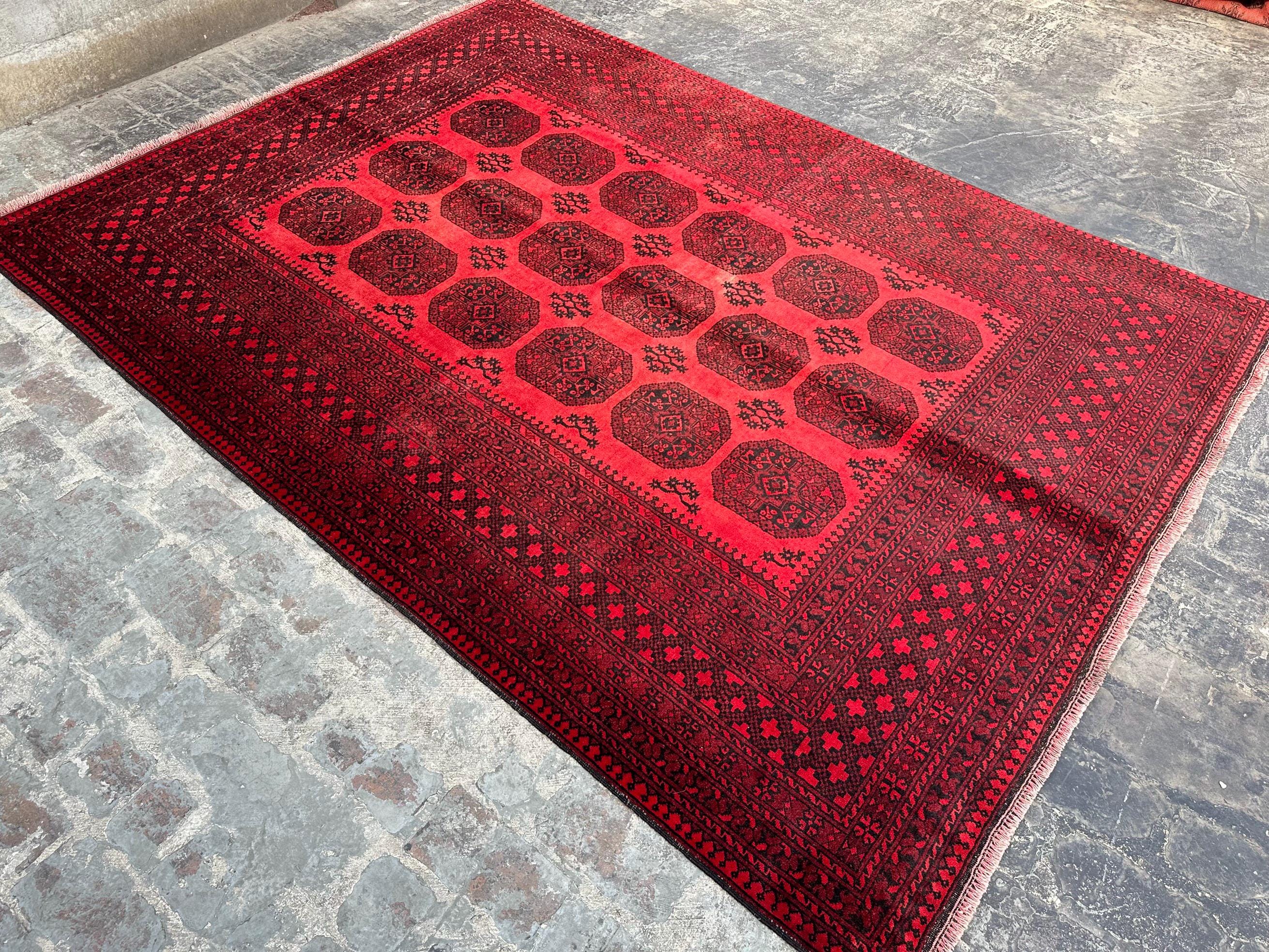 6.9x9.2 ft Antique Turkmen Rug | Hand-Knotted Afghan Carpet | Elephent foot Design | Tribal Wool Area Rug, Living room rug, Moroccan Rug