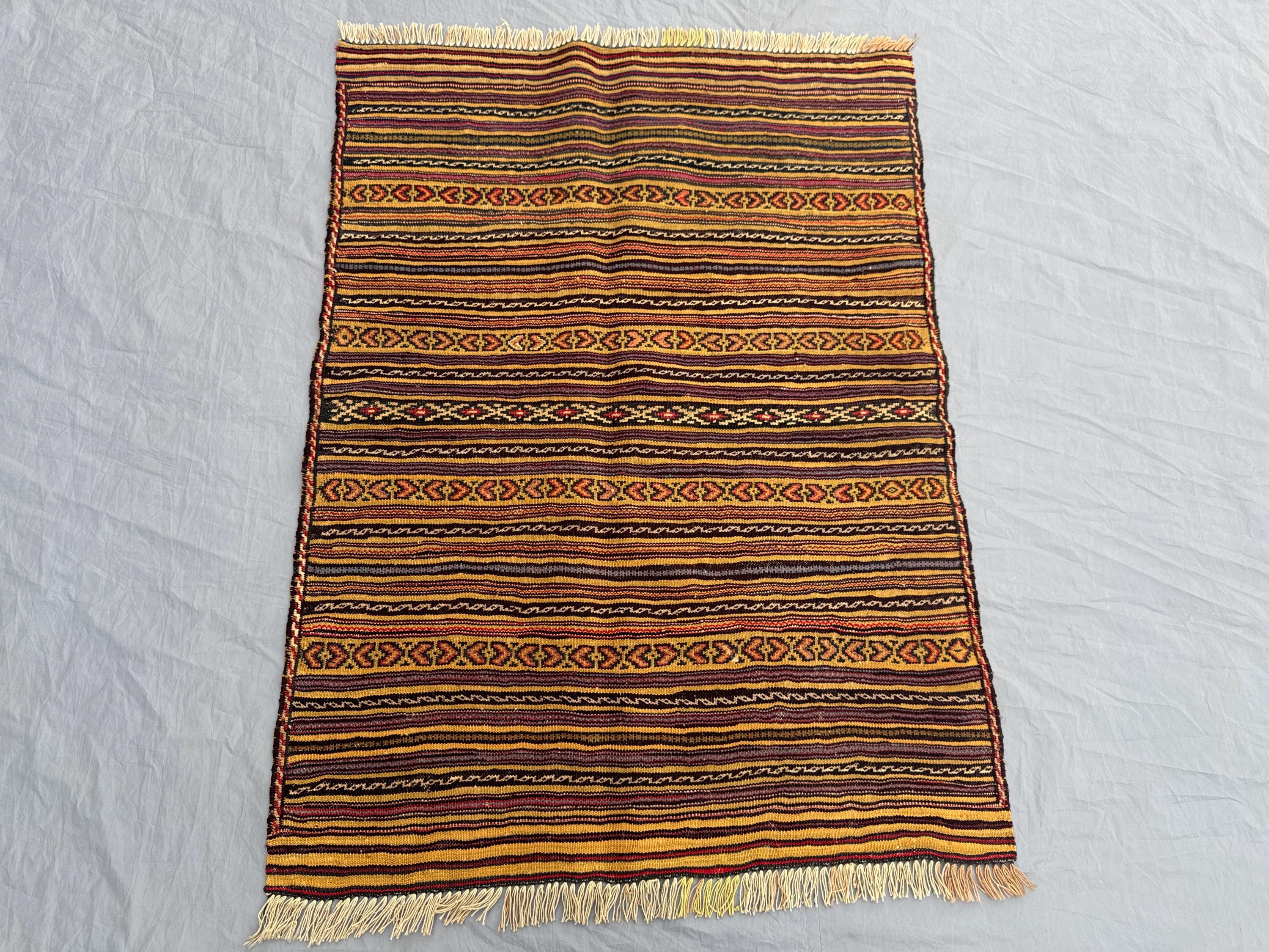 3 x 4 Ft Afghan Hand Woven Vintage Flat Weave Kilim Rug, One of a Kind Home Boho Decor, Luxury Anatolian Design