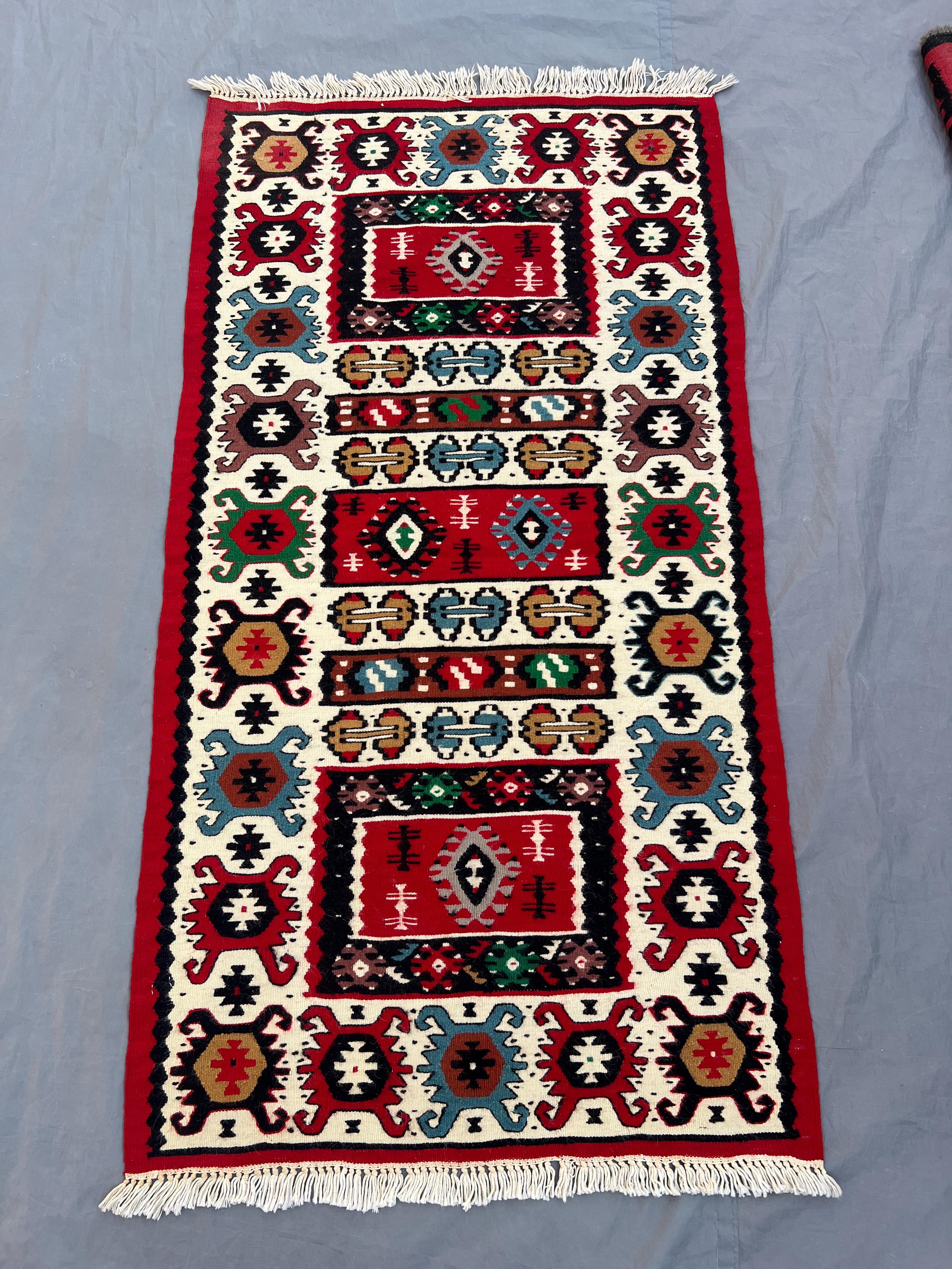 3 x 5 ft Afghan hand woven modern flat weave kilim one of a kind small area rug, geometric tribal balochi design