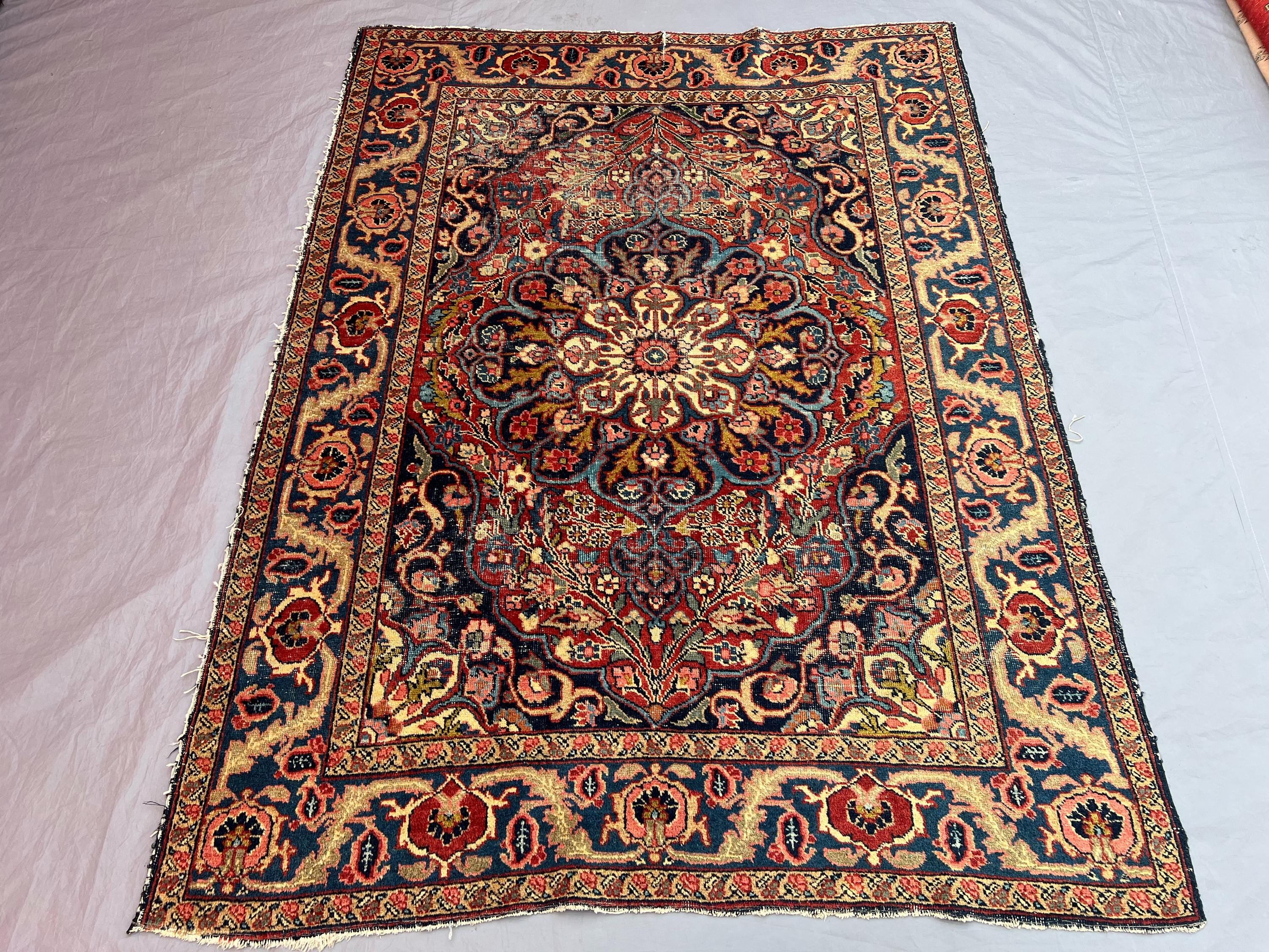 Red 6'1 x 4'7 ft Vintage Afghan Handknotted Rug, Soft Pile, Floral Medallion Design, Geometric Tribal, Turkish Inspired, Living Room Decor