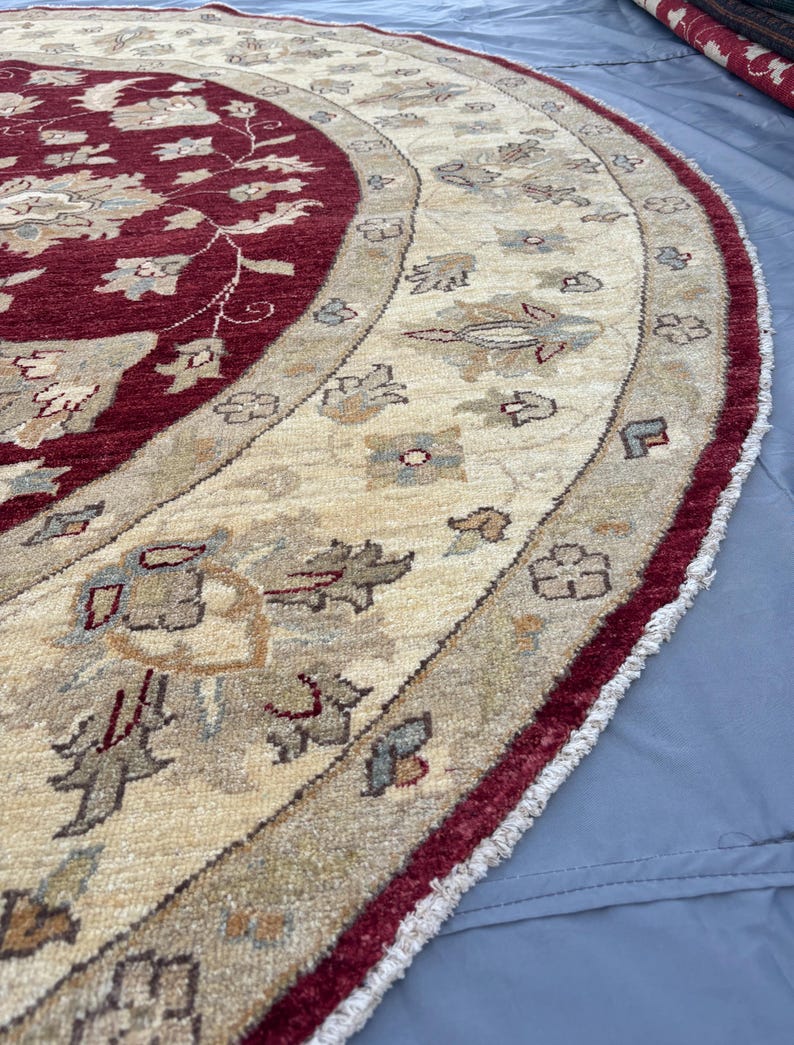 8 x 8 Afghan Hand-Knotted Modern Soft Pile Oval Oushak Design Luxury Wool Rug Elegant Floral Pattern Stylish Living Room Decor | Bedroom rug image 5