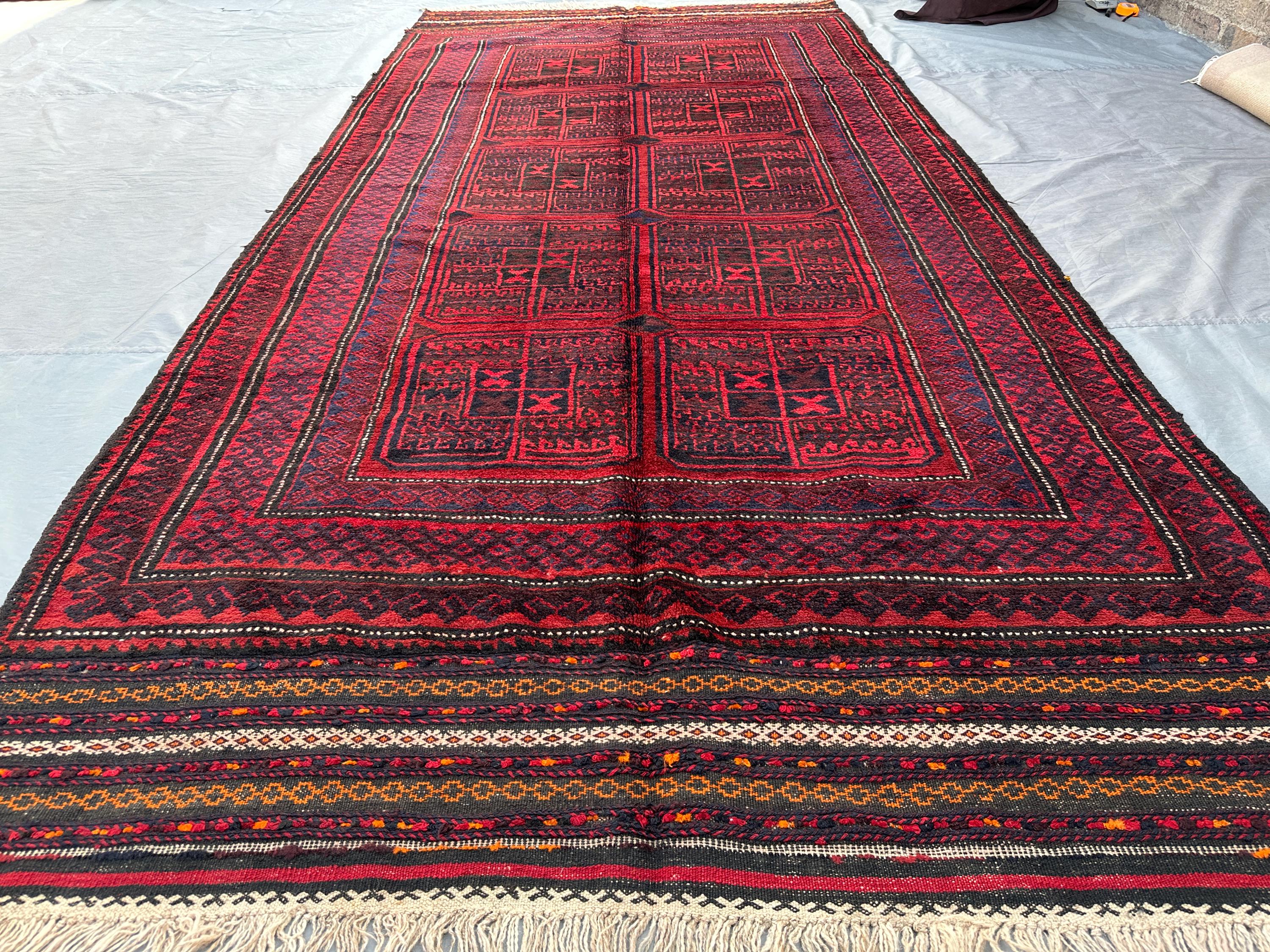 5x9 Antique Afghan Baluch Rug | Hand Knotted Wool Tribal Rug | Geometric Pattern Area Carpet | Nomadic Living Room Decor Rug, Outdoor rug