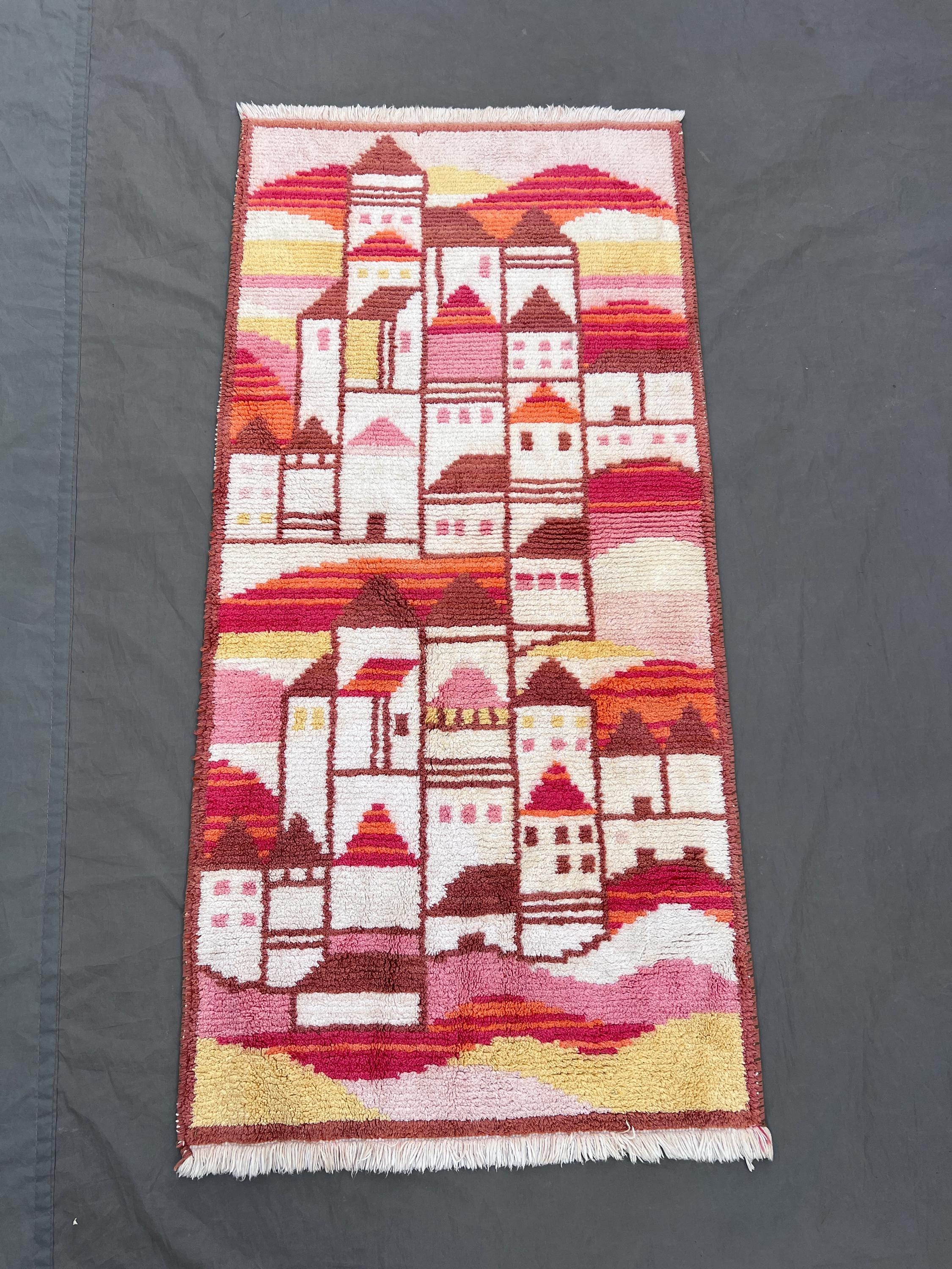 2 x 4 ft Afghan Hand Knotted Modern Soft Full Pile Rug – One of a Kind Moss Pile Area Rug Moroccan Design
