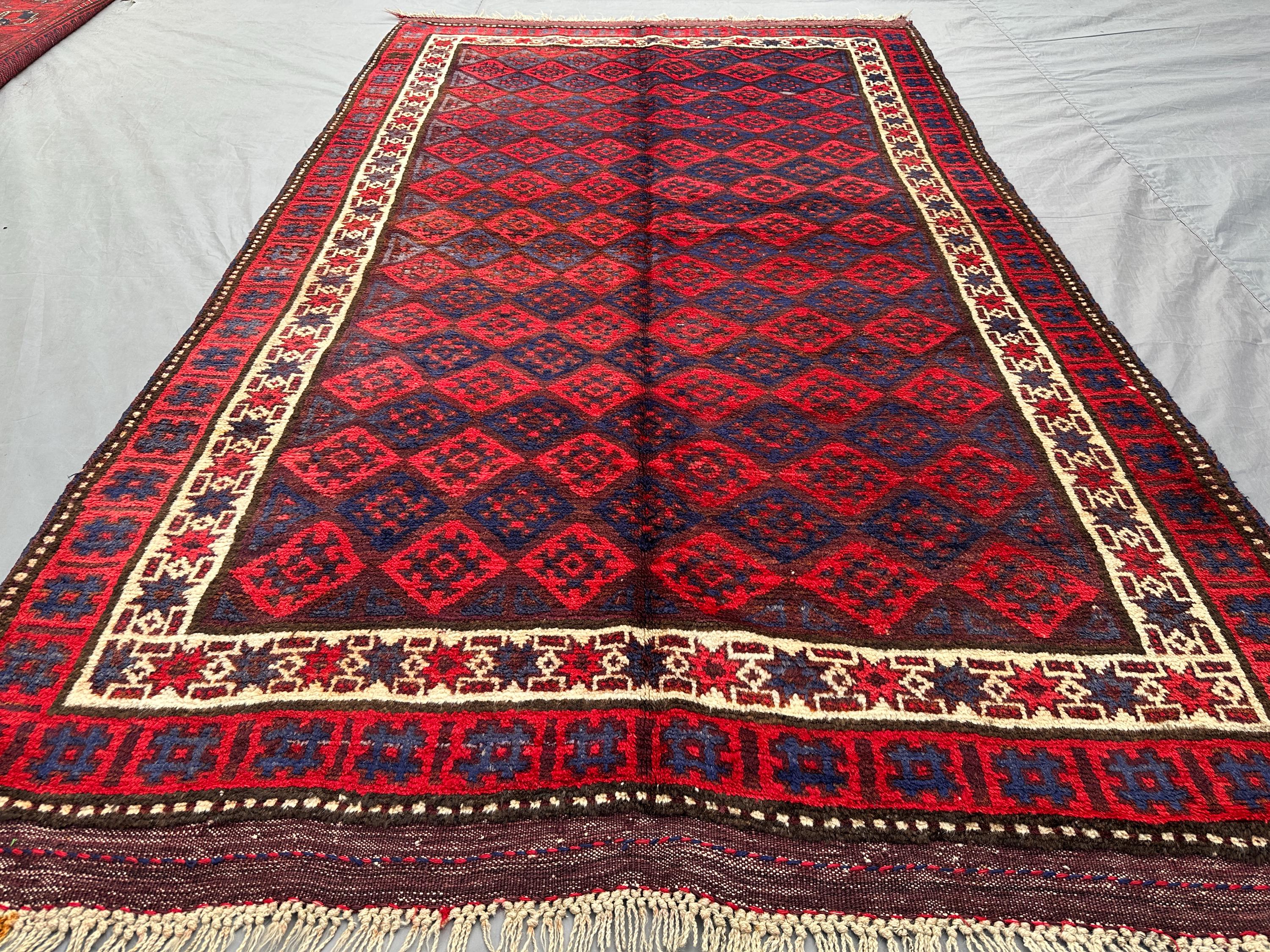 5x8 Antique Afghan Baluch Rug | Hand Knotted Wool Tribal Carpet, Geometric Moroccan Style Floor Rug | Vintage Living Room Decor, Nomadic Rug