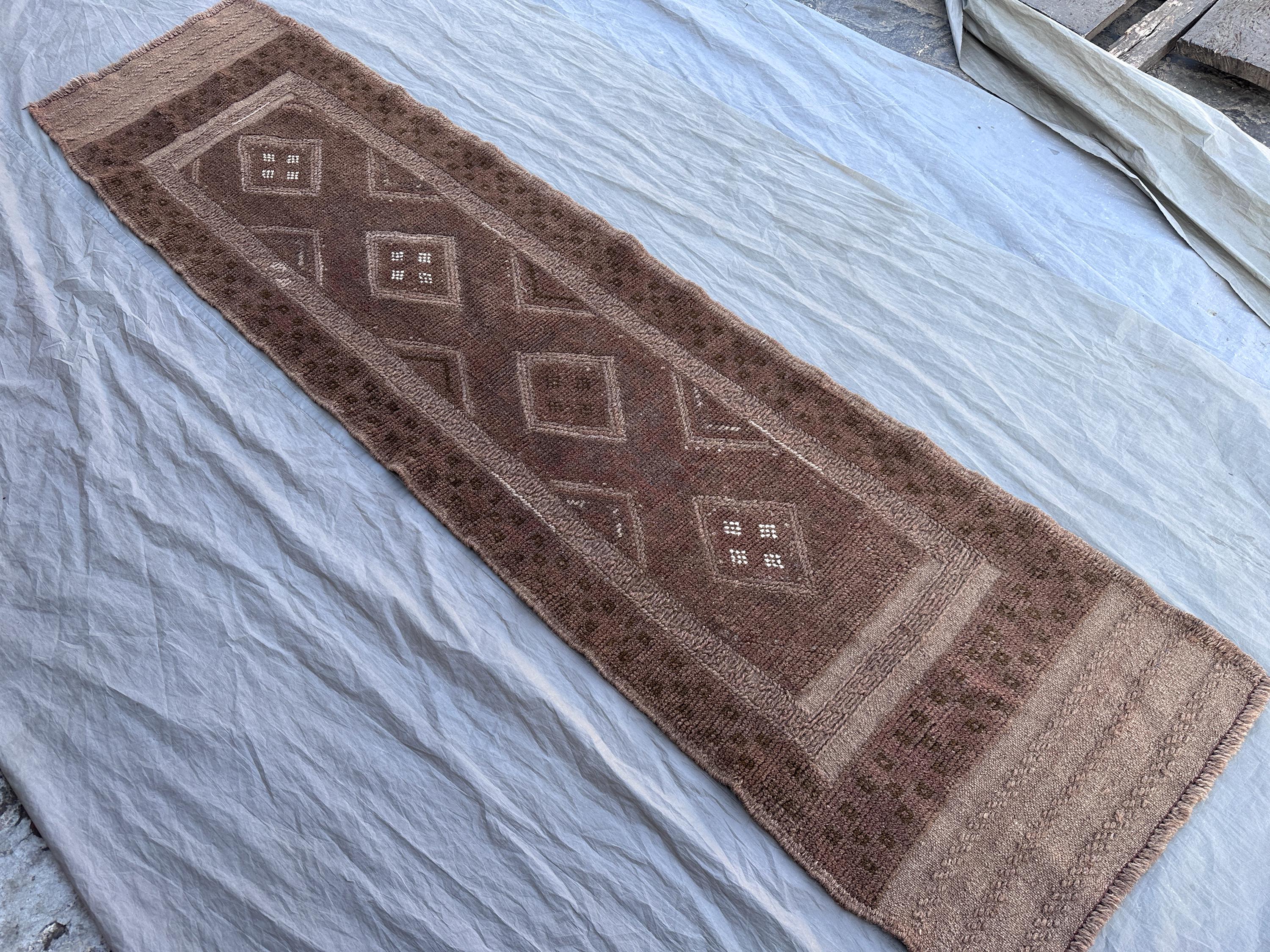 2 x 7'7 Afghan Hand Knotted Vintage Rare Soft Pile One of a Kind Narrow Runner Terracotta Color Faded Mishwani Design | Living room decor