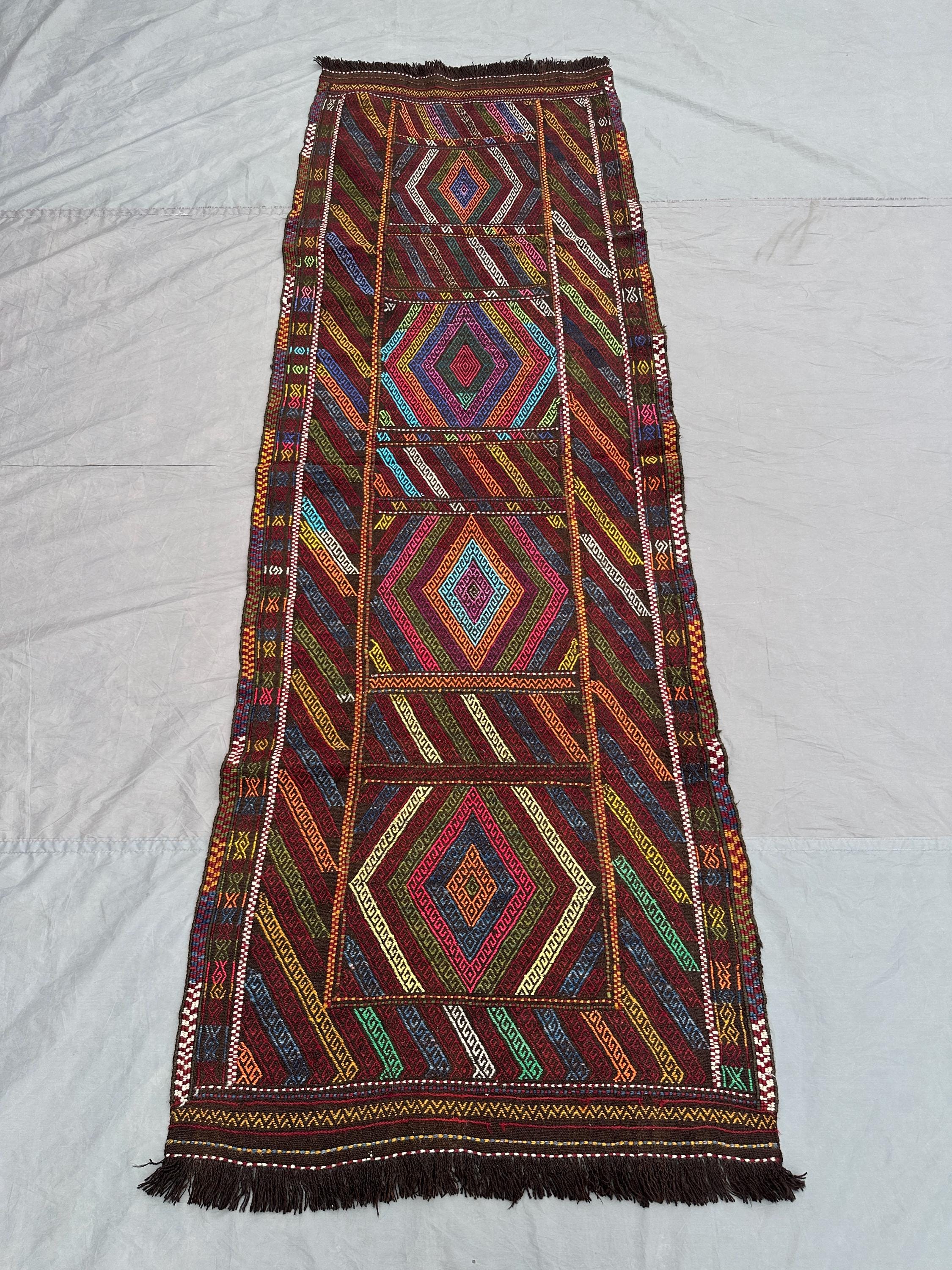 3x9 Afghan Baluch Kilim Runner | Colorful Flatweave Wool Hallway Rug | Tribal Handwoven Long Carpet | Boho Eth