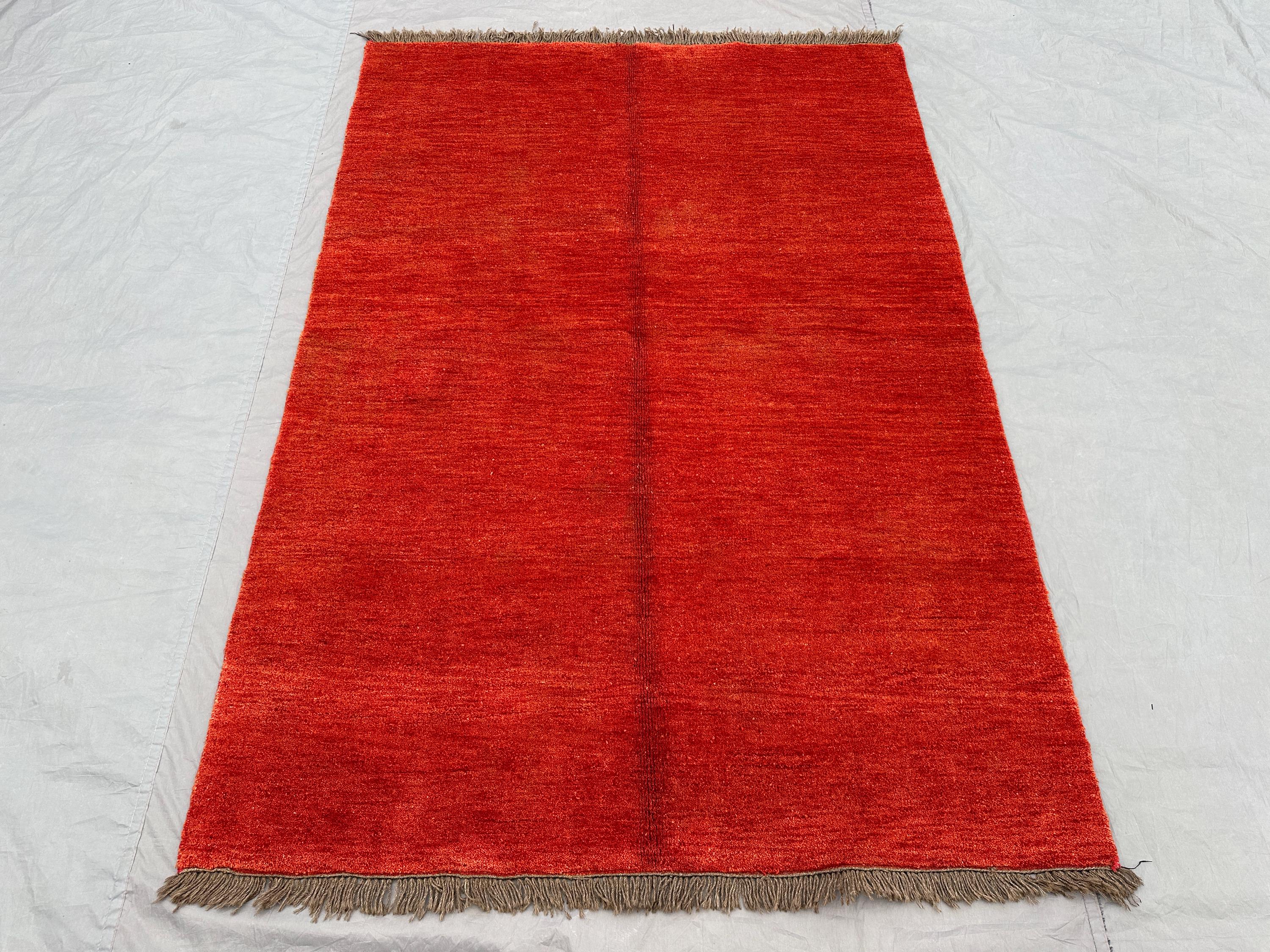 5 x 7 ft Vintage Afghan Hand Knotted Orange Faded Balochi Rug, Soft Pile, Minimalist Tribal Design, Top Quality Unique rug | farmhouse decor