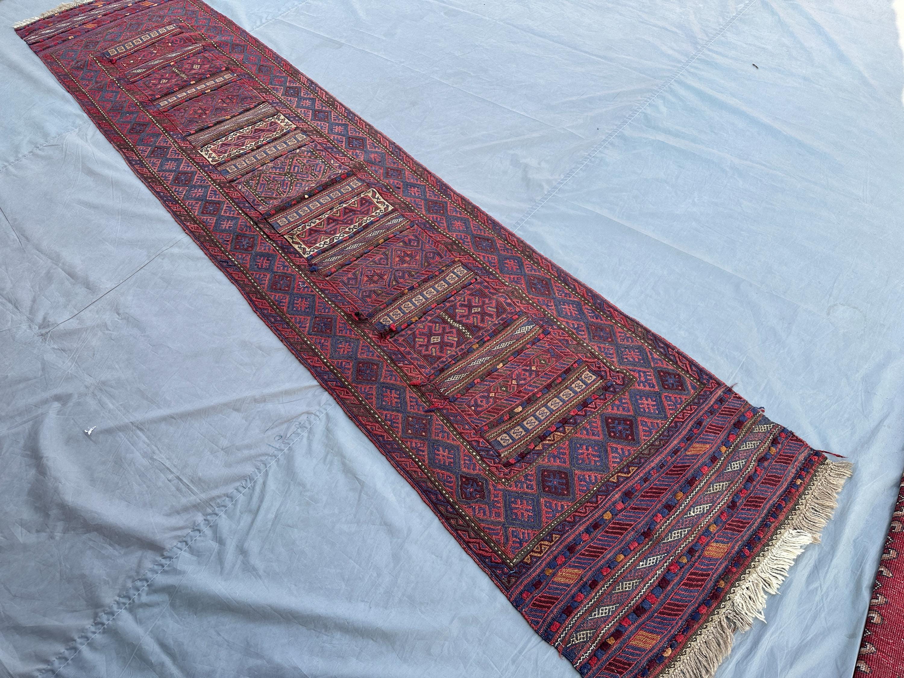Afghan Tribal Runner Rug | 2x7 Handmade Wool Kilim | Vibrant Geometric Design | Boho Hallway Carpet | Handwove