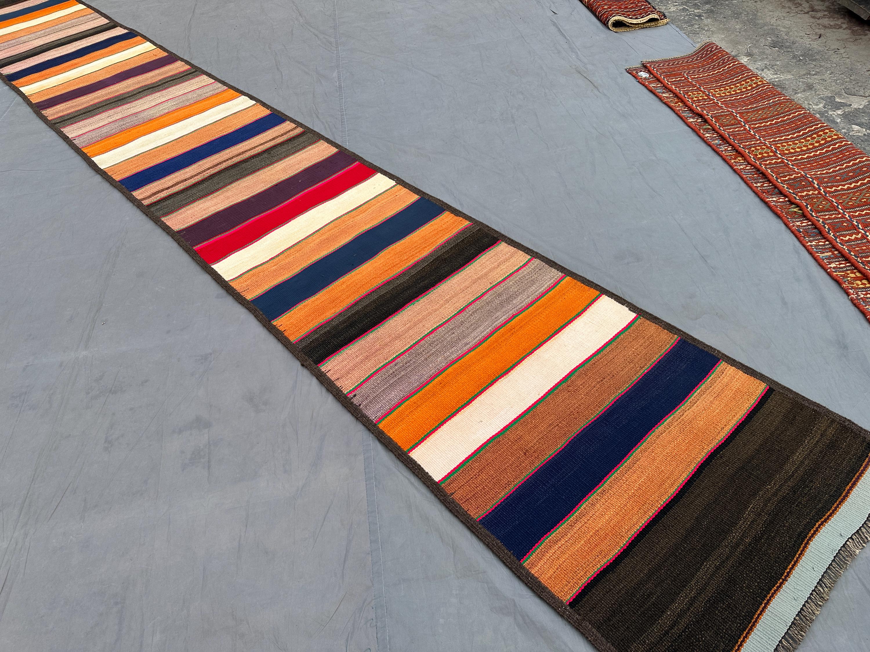 2'3x16'2 ft Afghan Kilim Runner | Handwoven Wool Tribal Hallway Rug | Colorful Geometric Flatweave Runner | Vintage Boho Long Area Carpet