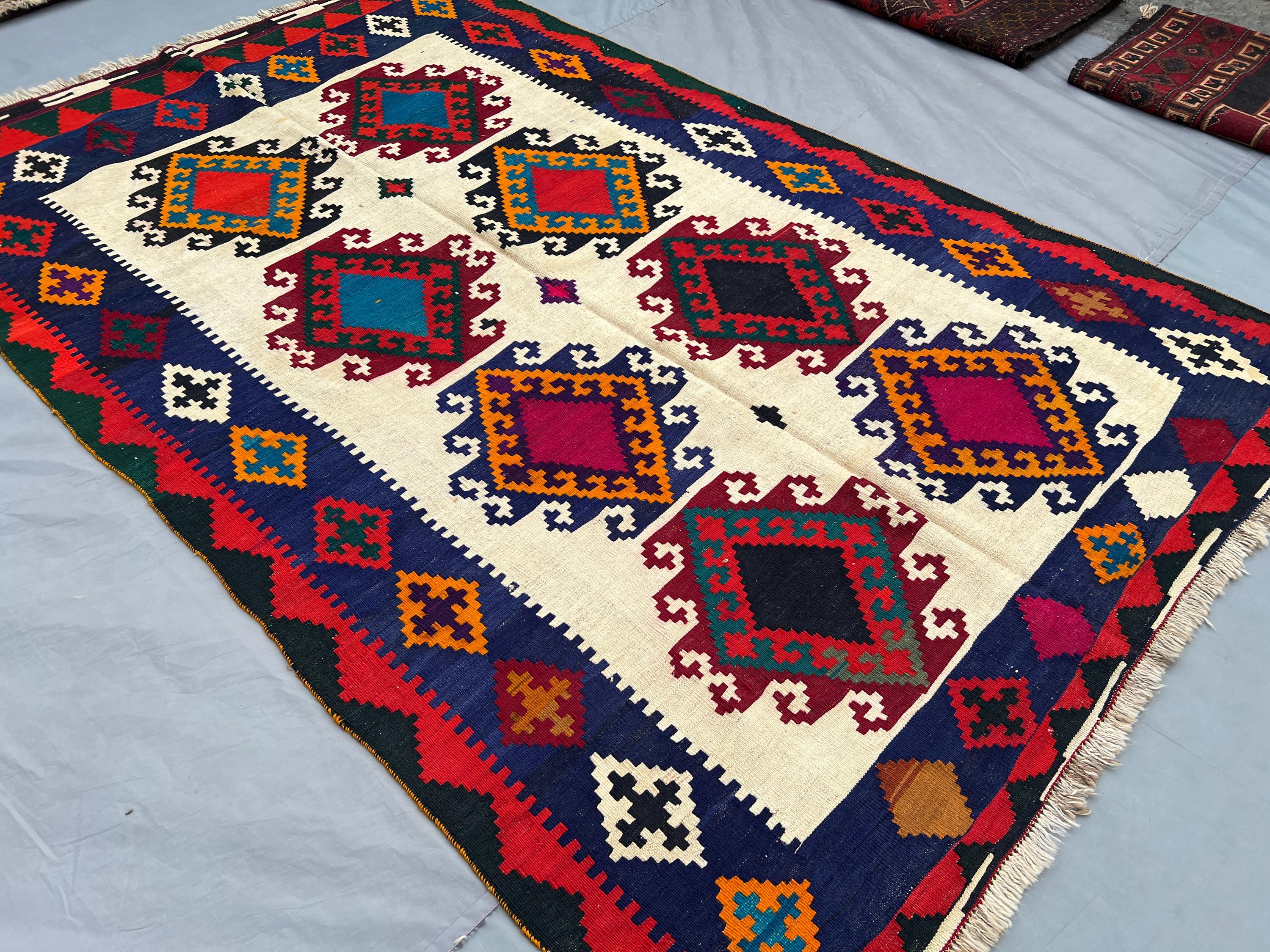 5x8 Handmade Turkish Tribal Kilim Rug | Geometric Wool Area Rug, Colorful Wool Kilim | Living Room & Bedroom Decor Authentic Handwoven Kilim