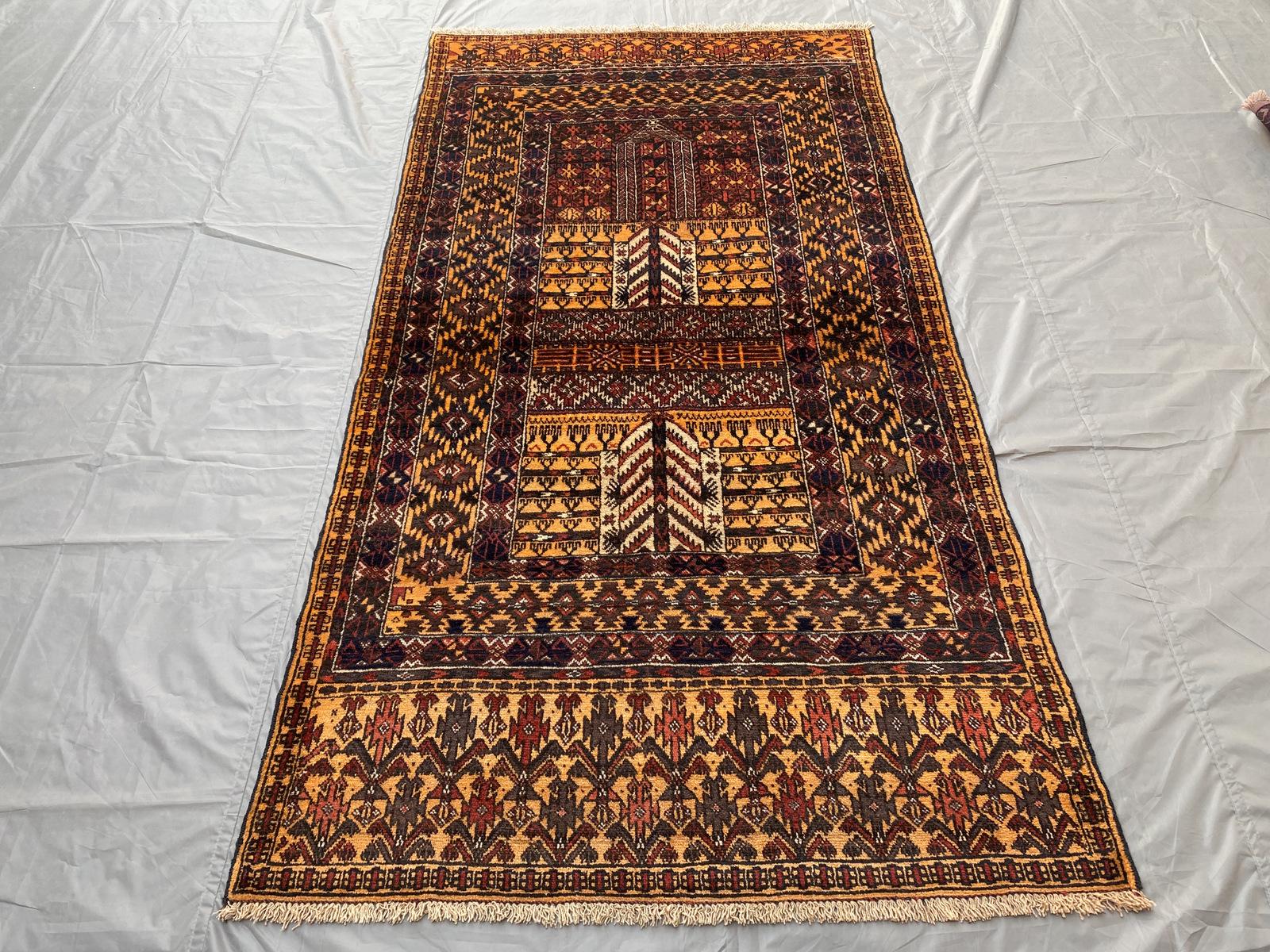 Antique Turkmen Ersari Rug 4x8 ft | Tribal Afghan Handmade Carpet | Ensi Parda Design | One-of-a-Kind Wool Rug, Turkish Area Rug Bedroom Rug
