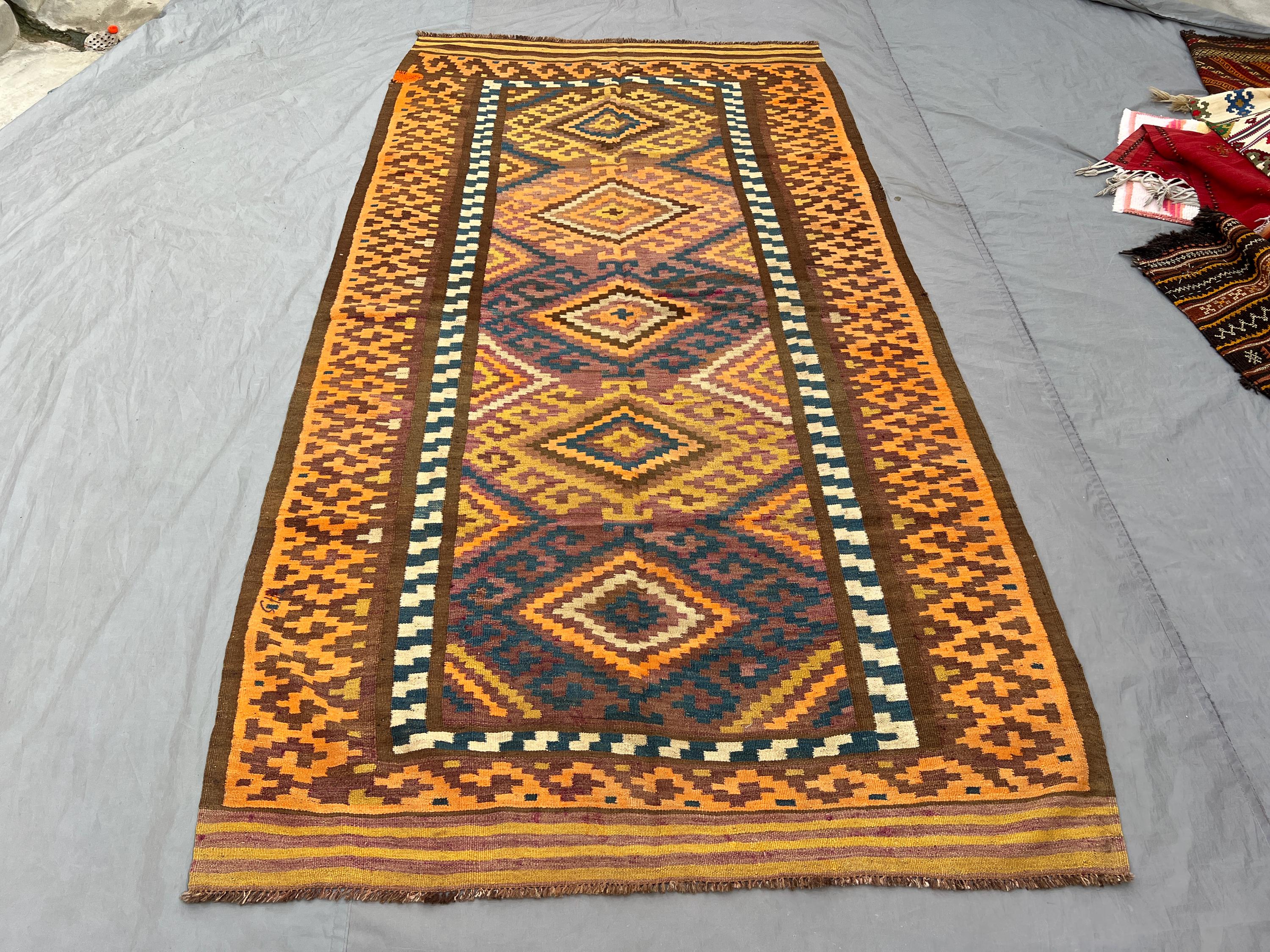 5 x 9 ft Afghan hand woven vintage flat weave kilim one of a kind terracotta large area home decor carpet maimana design