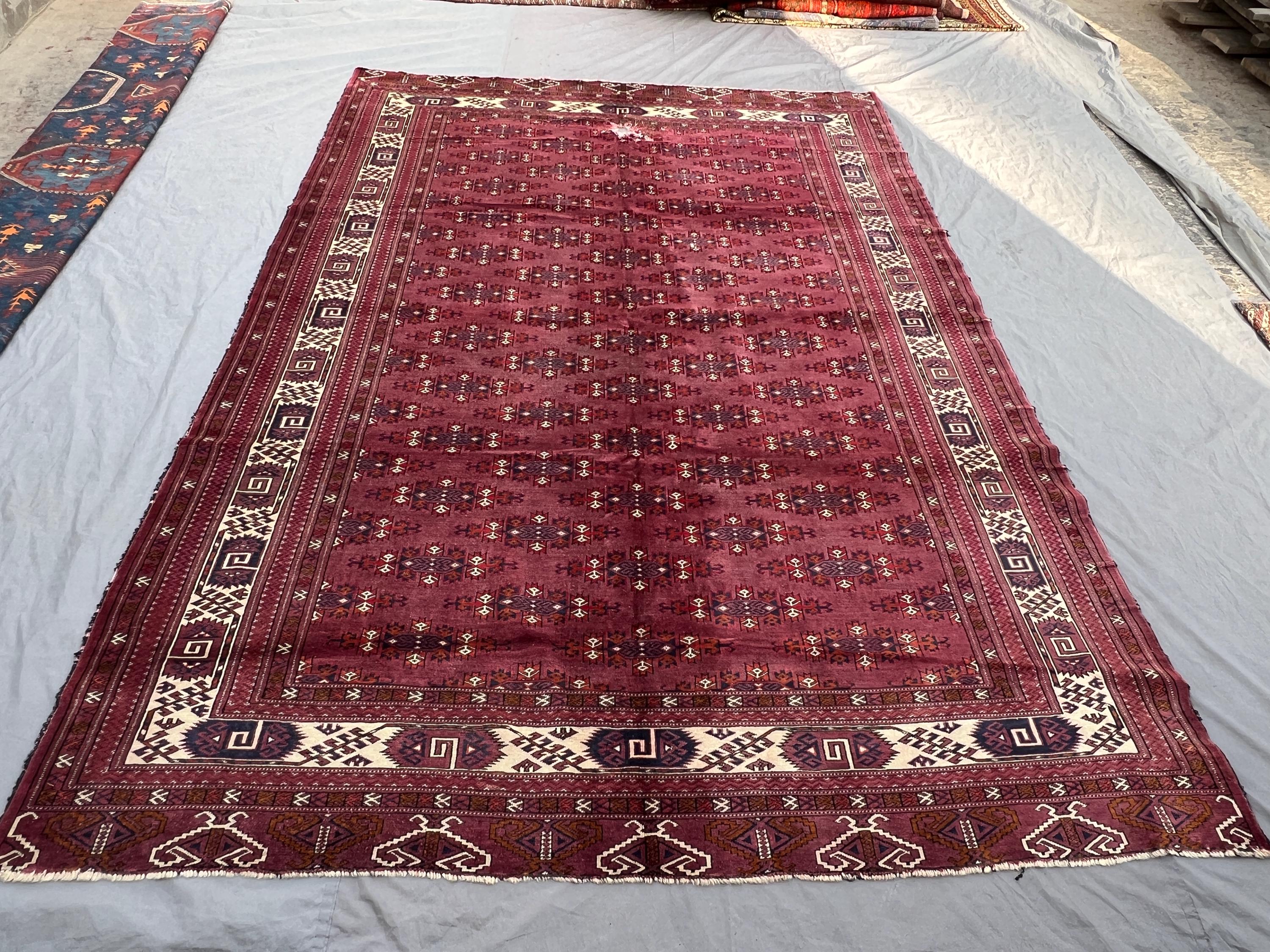 Red 7'4 x 10'6 ft Vintage Afghan Handwoven Kilim Flatweave, Geometric & Tribal Design, Long Area Rug, Hallway,