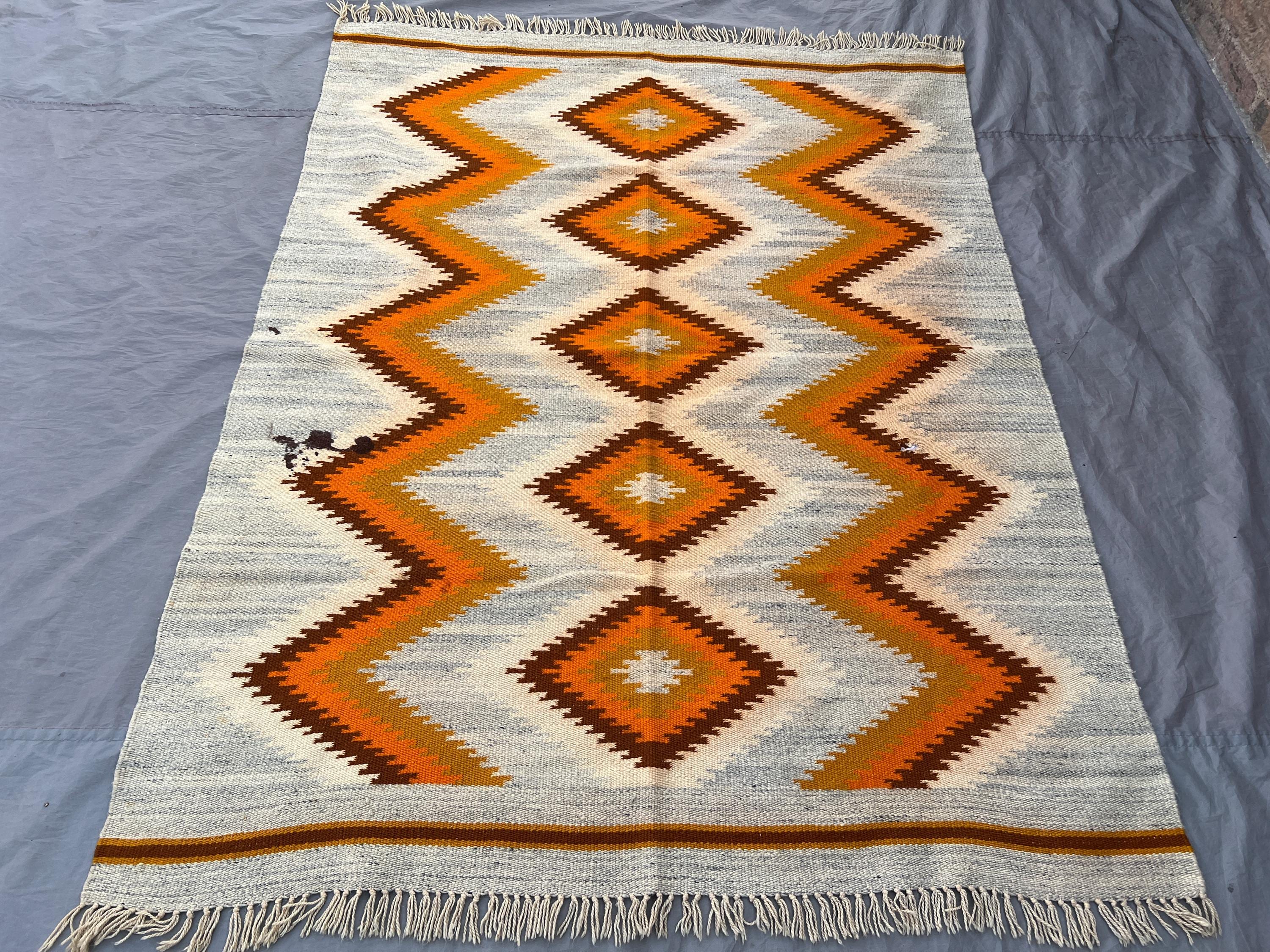 5x6'7 Ft Antique Afghan Kilim Flat Weave Rug Geometric Tribal Design Area Rug Living Room Bedroom Luxury Home