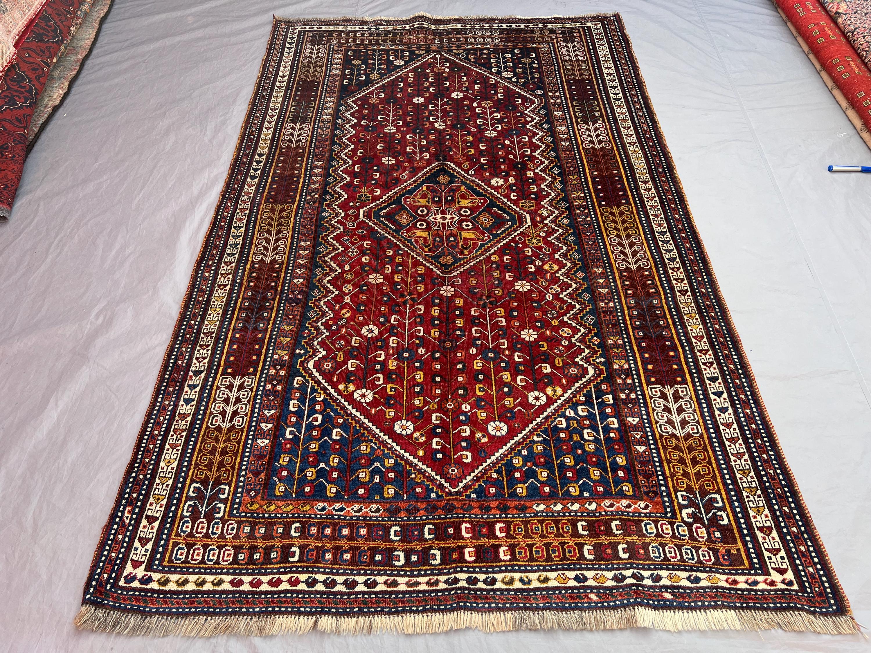 Red 5x8 ft Vintage Afghan Baluchi Rug Soft Pile Tribal Geometric Design, Living Room Bedroom, Boho Decor, Hand