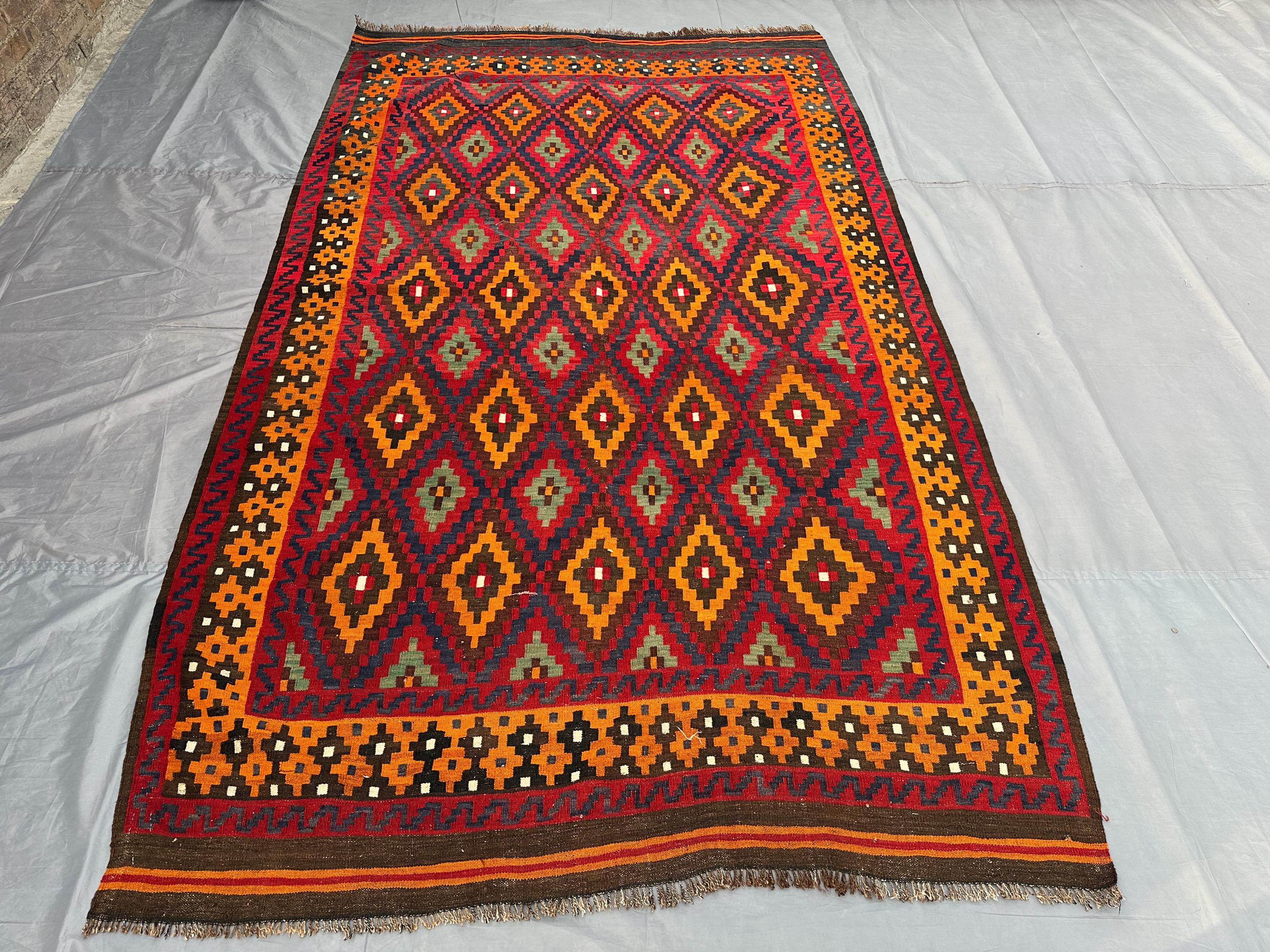 Antique Afghan Baluchi Kilim Rug 6x10 Flat Weave Turkish Faded Tribal Carpet, Turkmen Design, Vintage Boho Acc