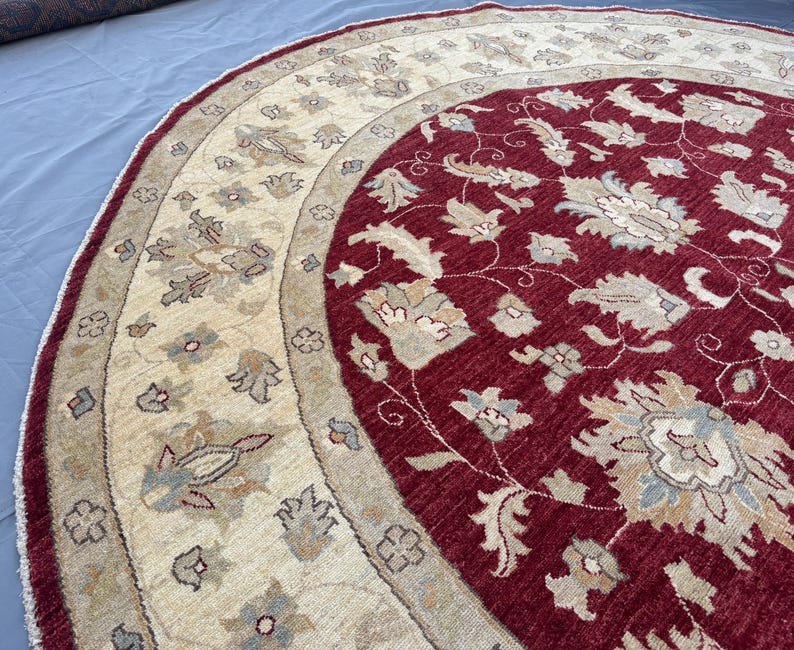 8 x 8 Afghan Hand-Knotted Modern Soft Pile Oval Oushak Design Luxury Wool Rug Elegant Floral Pattern Stylish Living Room Decor | Bedroom rug image 8