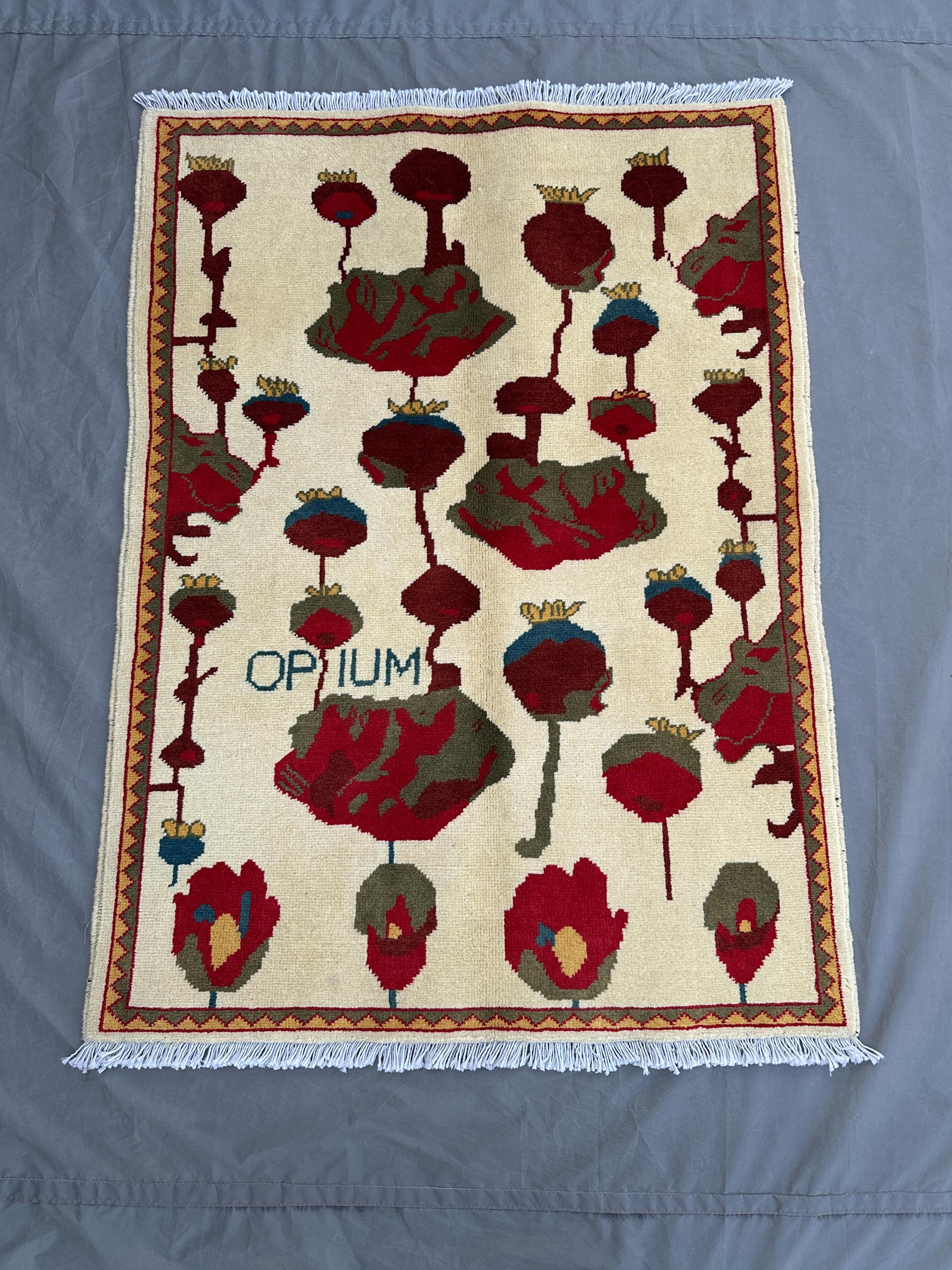 Afghan Oushak Rug 3x4 | Hand Knotted Wool Floral Carpet | Fine Geometric Tribal Design | Pictorial Small Area Rug | Wall Decor Art