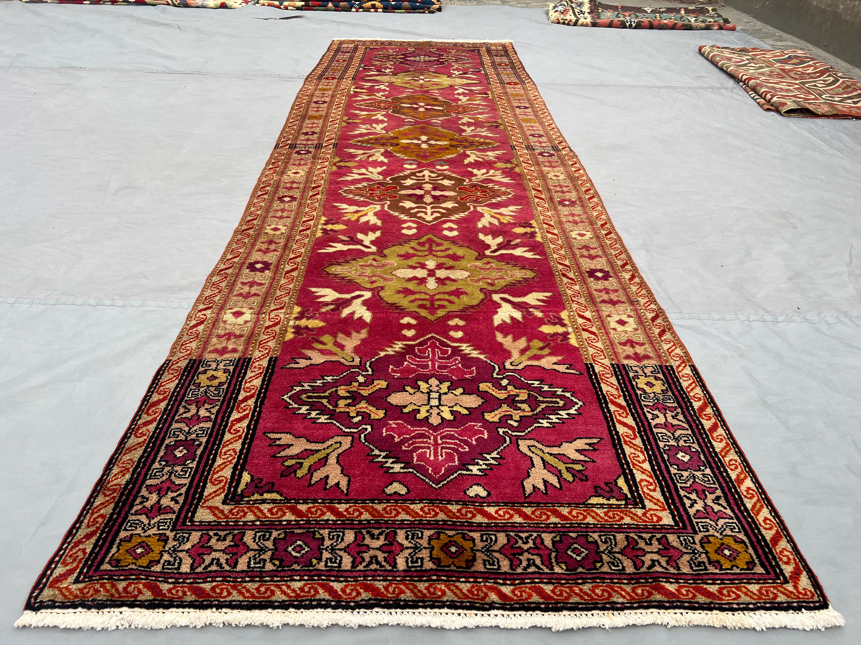 3x9 Antique Turkish Tribal Runner | Hand-Knotted Wool Rug | Caucasian Style Kazak Design | Vintage Oriental Hallway Carpet | Boho Decor