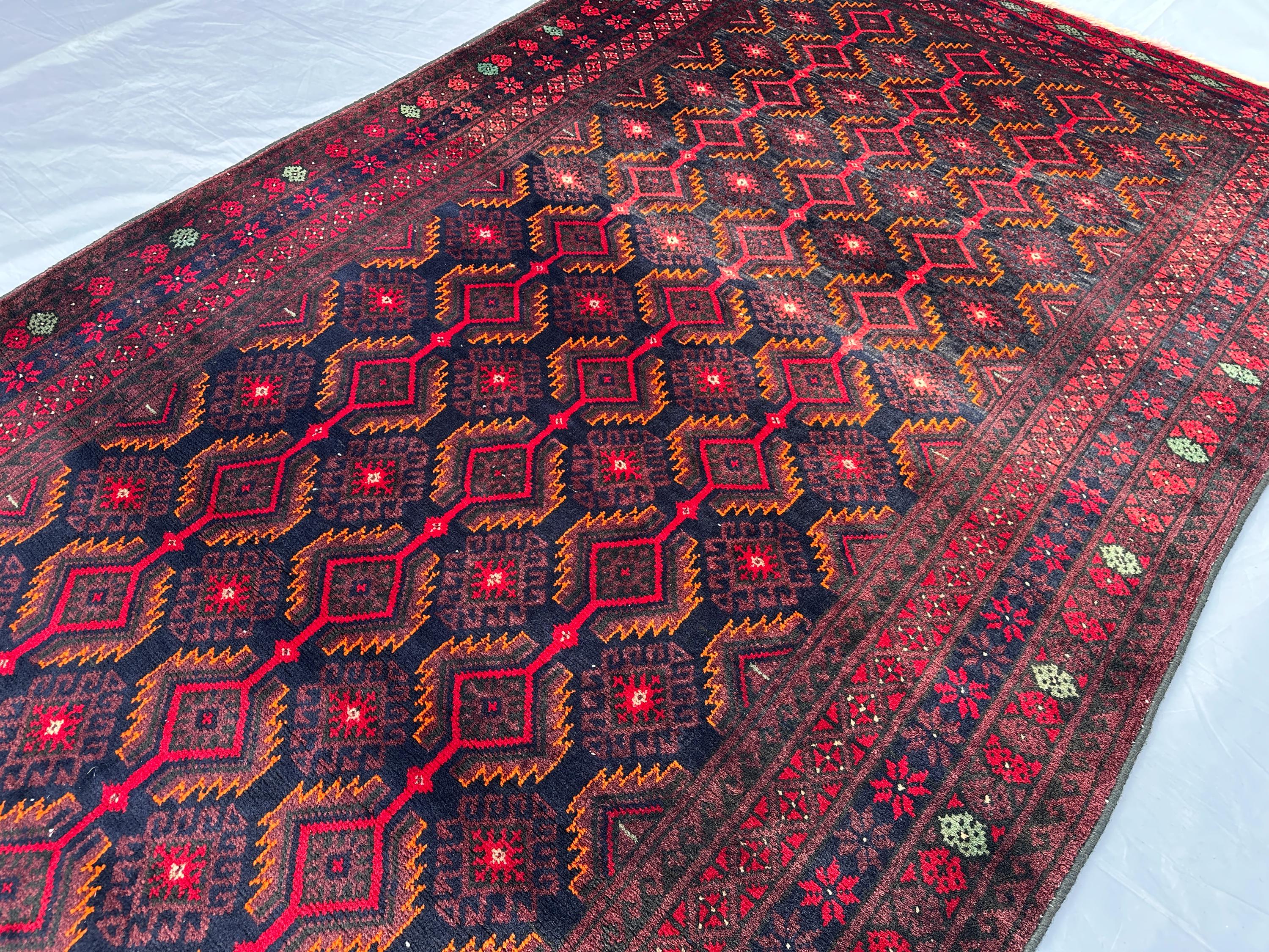 4x7 ft Antique Afghan Baluchi Rug - Hand-Knotted Tribal Wool Rug - Vintage Oriental Area Carpet - Boho Décor Living Room Rug, Kitchen Rug