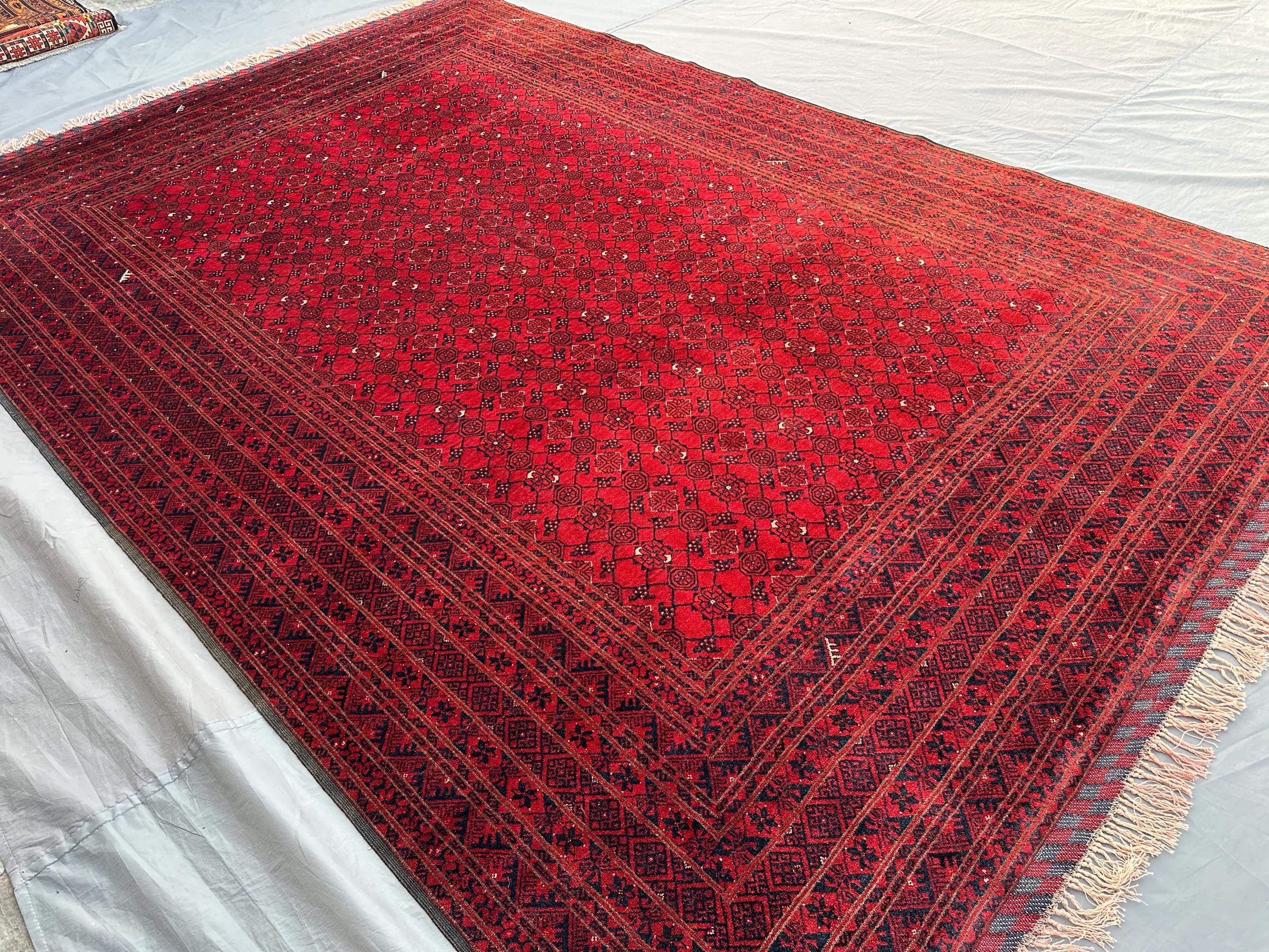 Tribal Afghan Rug, 6'9x9'11 ft, Turkmen Hand-knotted Soft Wool Area Rug, Vintage Turkoman Elephant Foot Bukhar