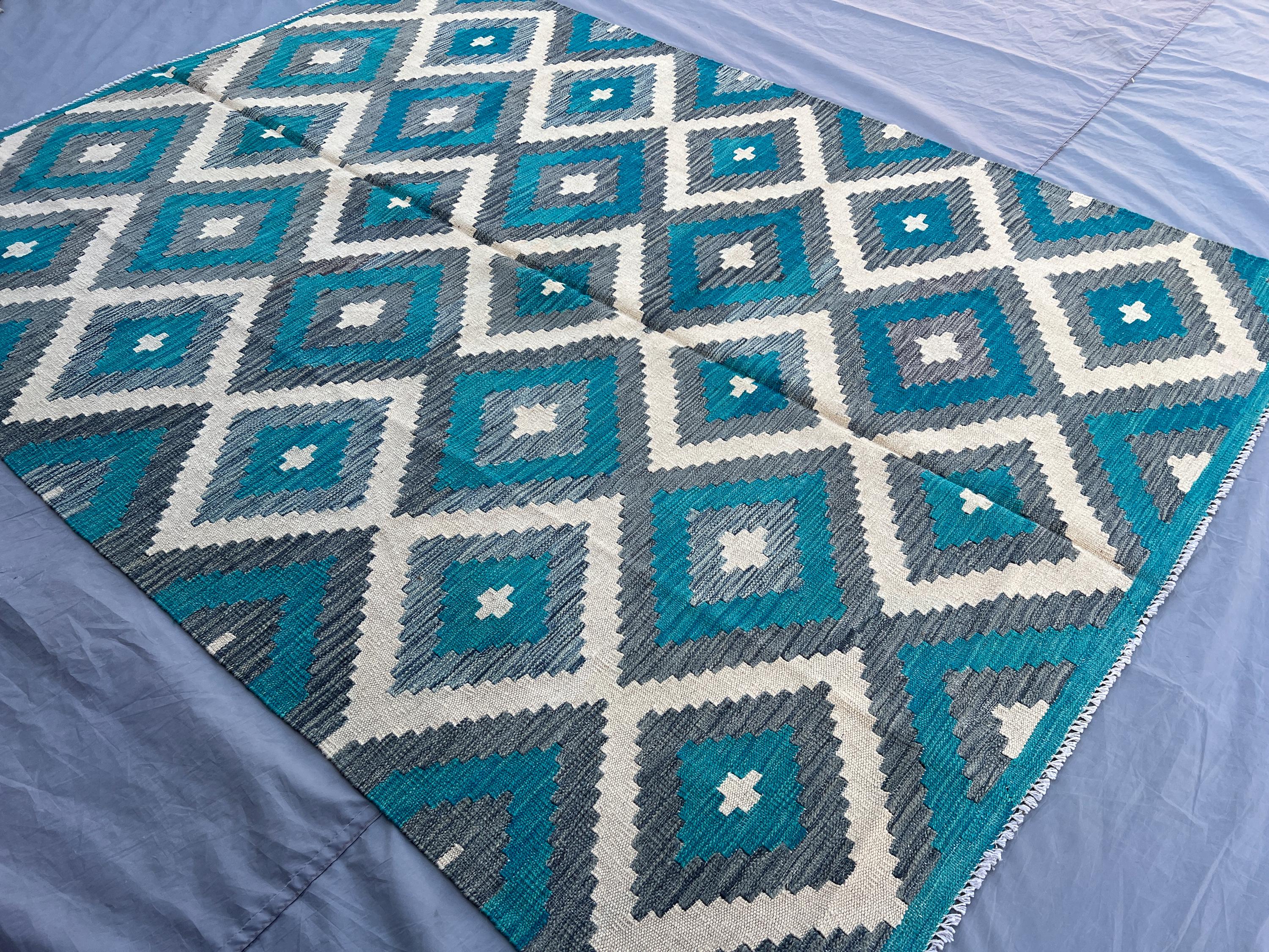 Afghan Kilim Rug 5x6'7 ft, Colorful Tribal Wool Flatweave Carpet | Handmade Geometric Diamond Rug | Boho Area Decor | Ethnic Living Room Rug