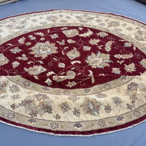 8 x 8 Afghan Hand-Knotted Modern Soft Pile Oval Oushak Design Luxury Wool Rug Elegant Floral Pattern Stylish Living Room Decor | Bedroom rug image 11