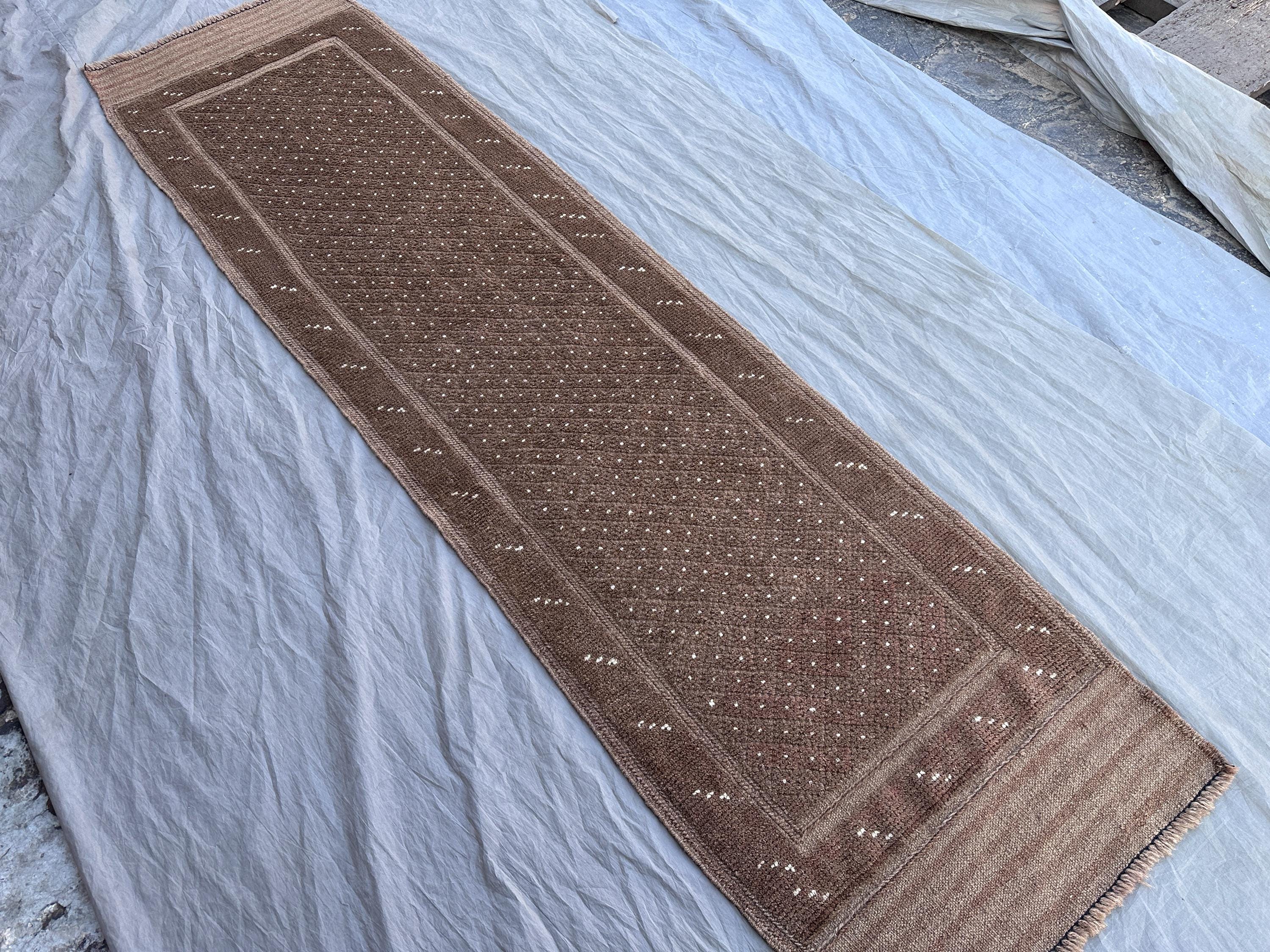 2'0x 7'10 Afghan Hand Knotted Vintage Rare Soft Pile One of a Kind Narrow Runner Terracotta Color Faded Mishwani Design | Living room decor