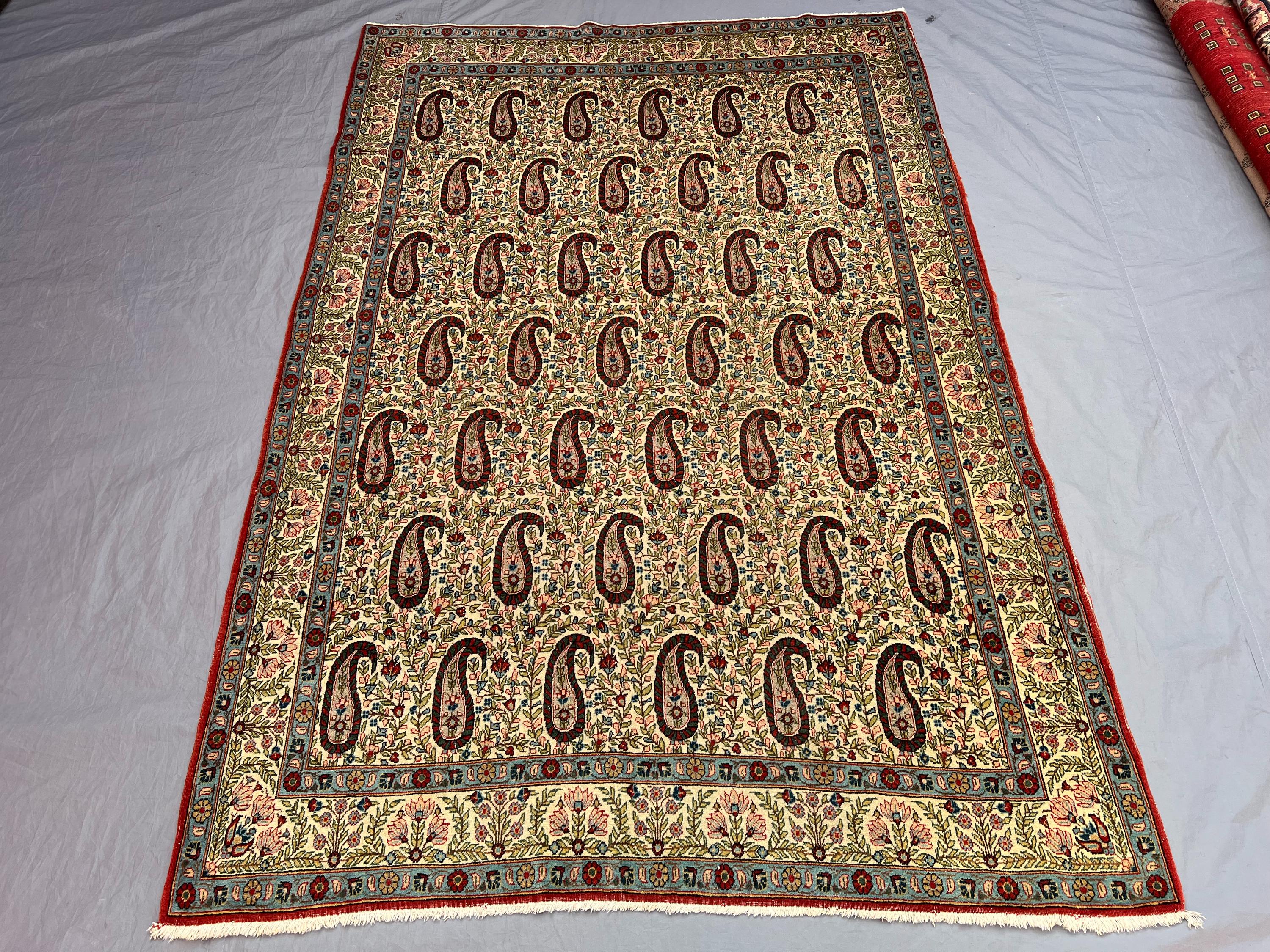 Vintage 4'6 x 6'9 ft Afghan Baluchi Hand-Knotted Rug, Paisley Design, Soft Pile, Traditional Area Rug, Tribal 