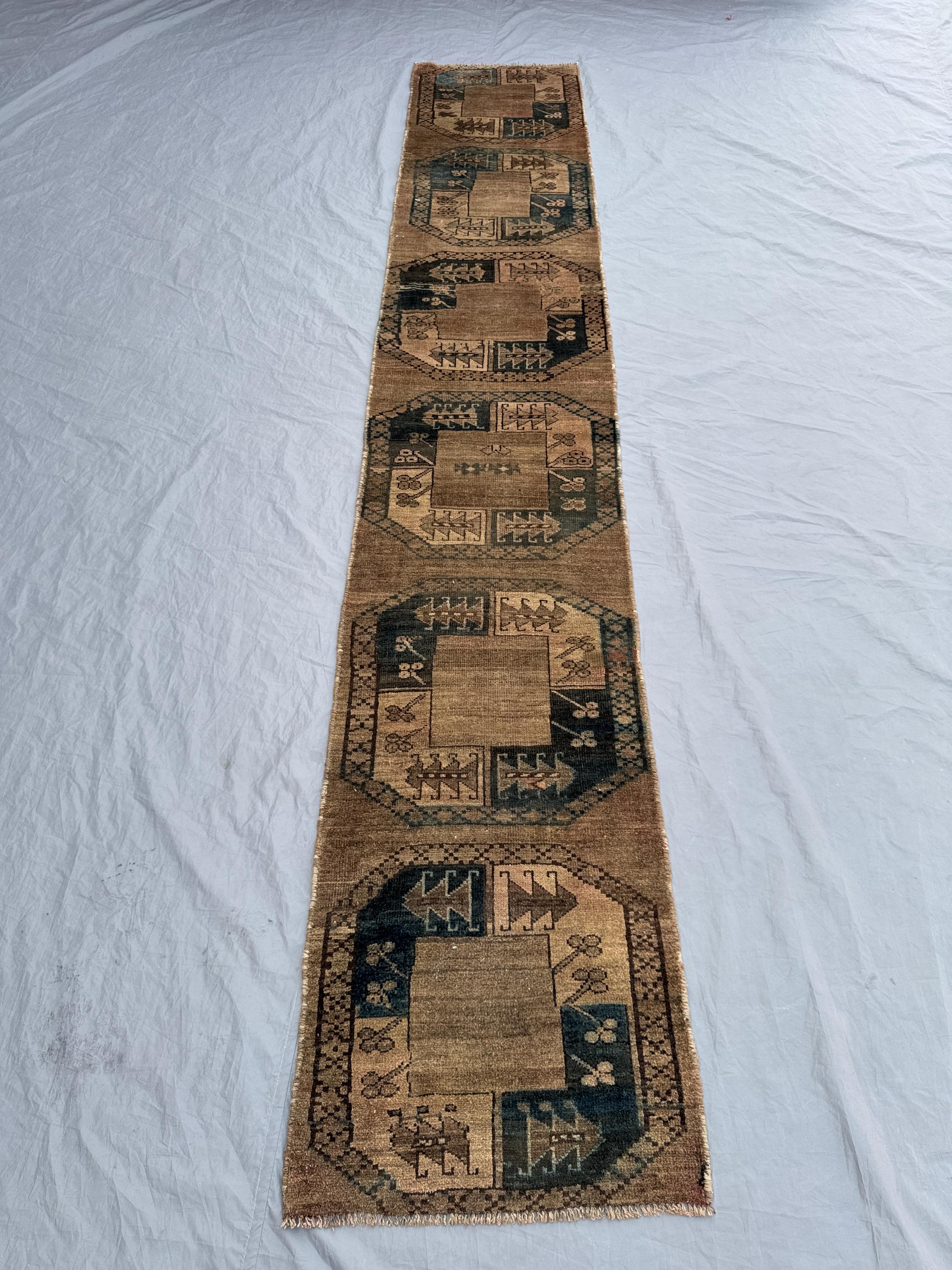 Brown 2'x10'6 Ft Antique Tribal Runner Rug Geometric Nomadic Soft Wool Hallway Home Decor Bukhara Style Area Rug, Entry way Runner Rug