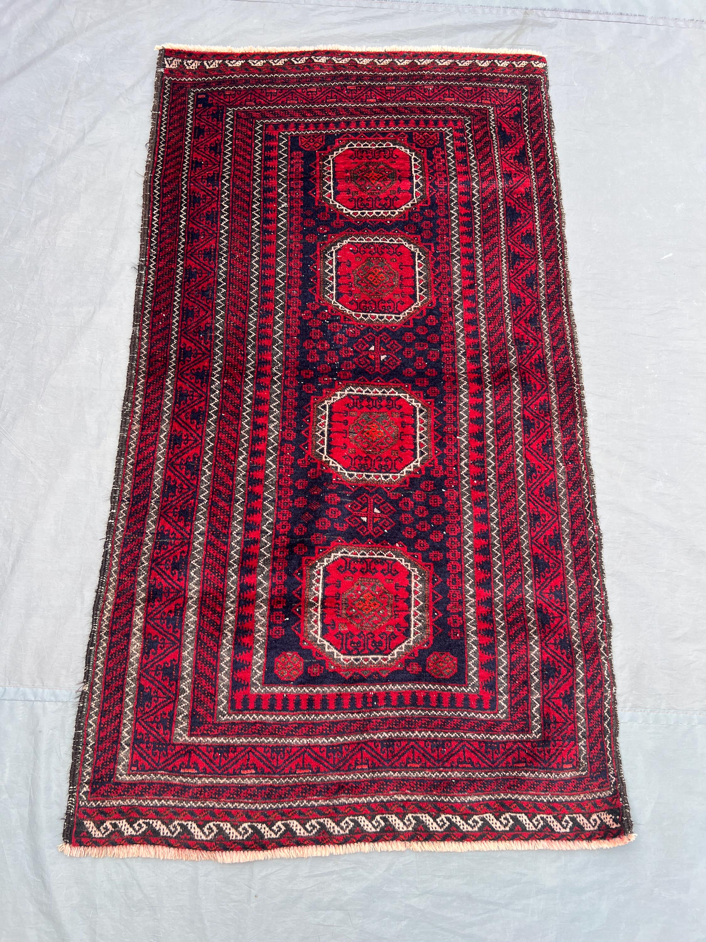 2'8 x 5 ft Vintage Afghan Baluchi Rug, Hand Knotted Wool Carpet, Tribal Oriental Accent, Rare One-of-a-Kind Bohemian Rug Decor, Kids Rug