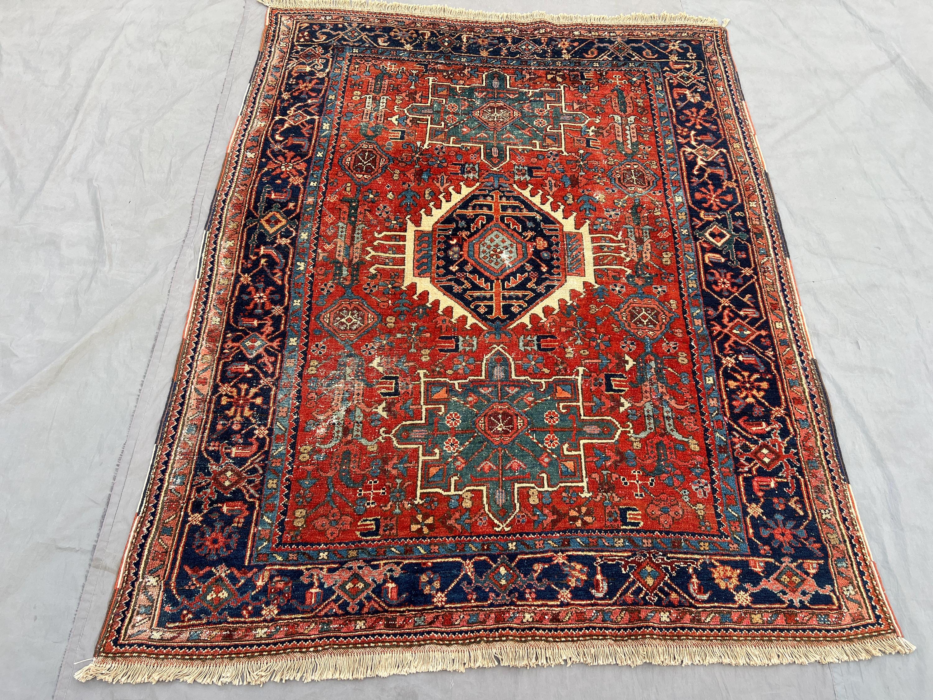 5'0 x 6'6 ft Antique Turkish Rug, Low Pile Hand-Knotted Wool Rug, Rare Tribal Medallion Design, Vintage Collectible Carpet, Living Room Rug