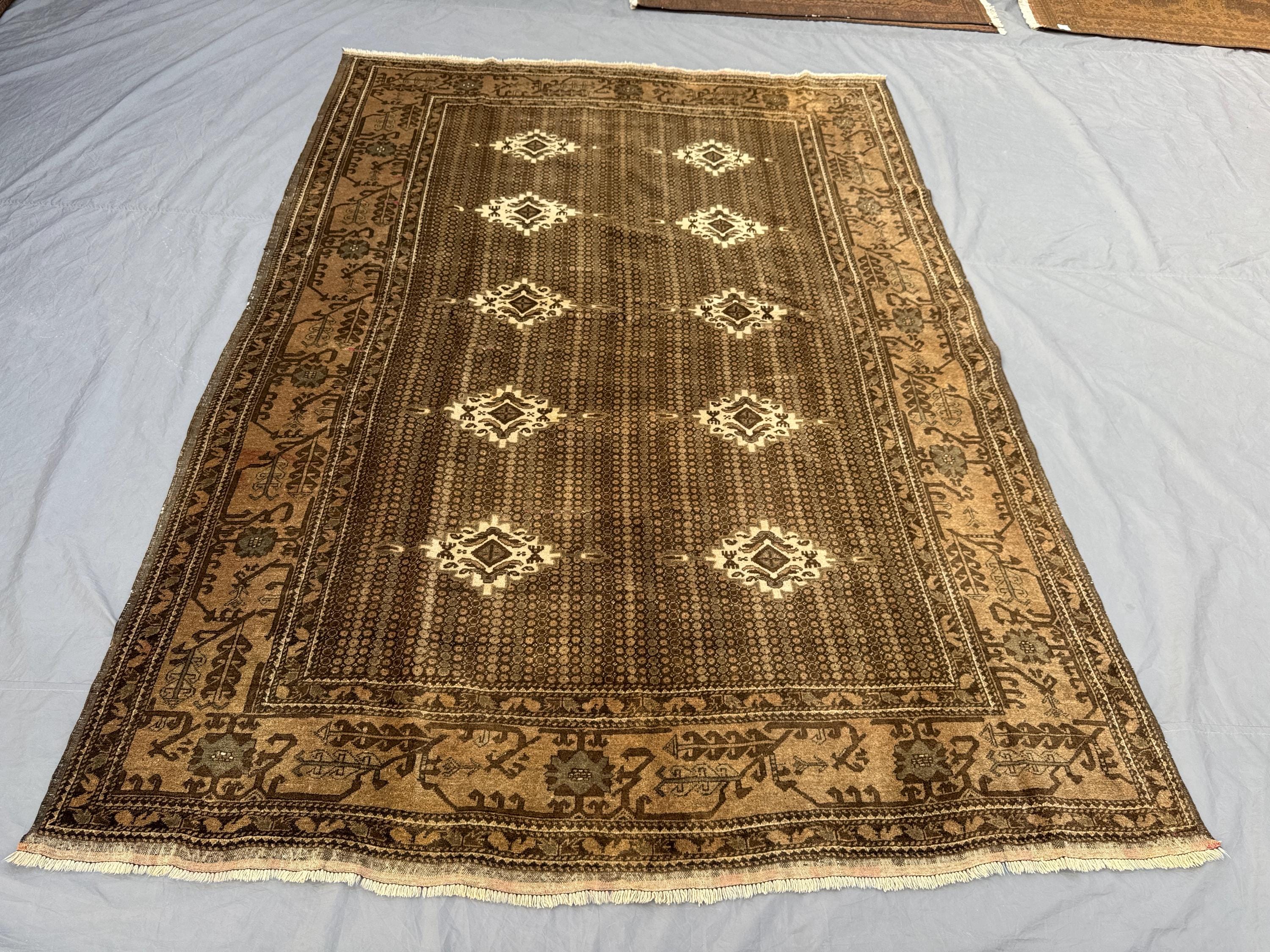 Afghan Hand Knotted Kilim 7 x 10 ft Vintage Flat Weave Terracotta Faded Turkoman Ersari Design One of a Kind Area Rug | Living room decor
