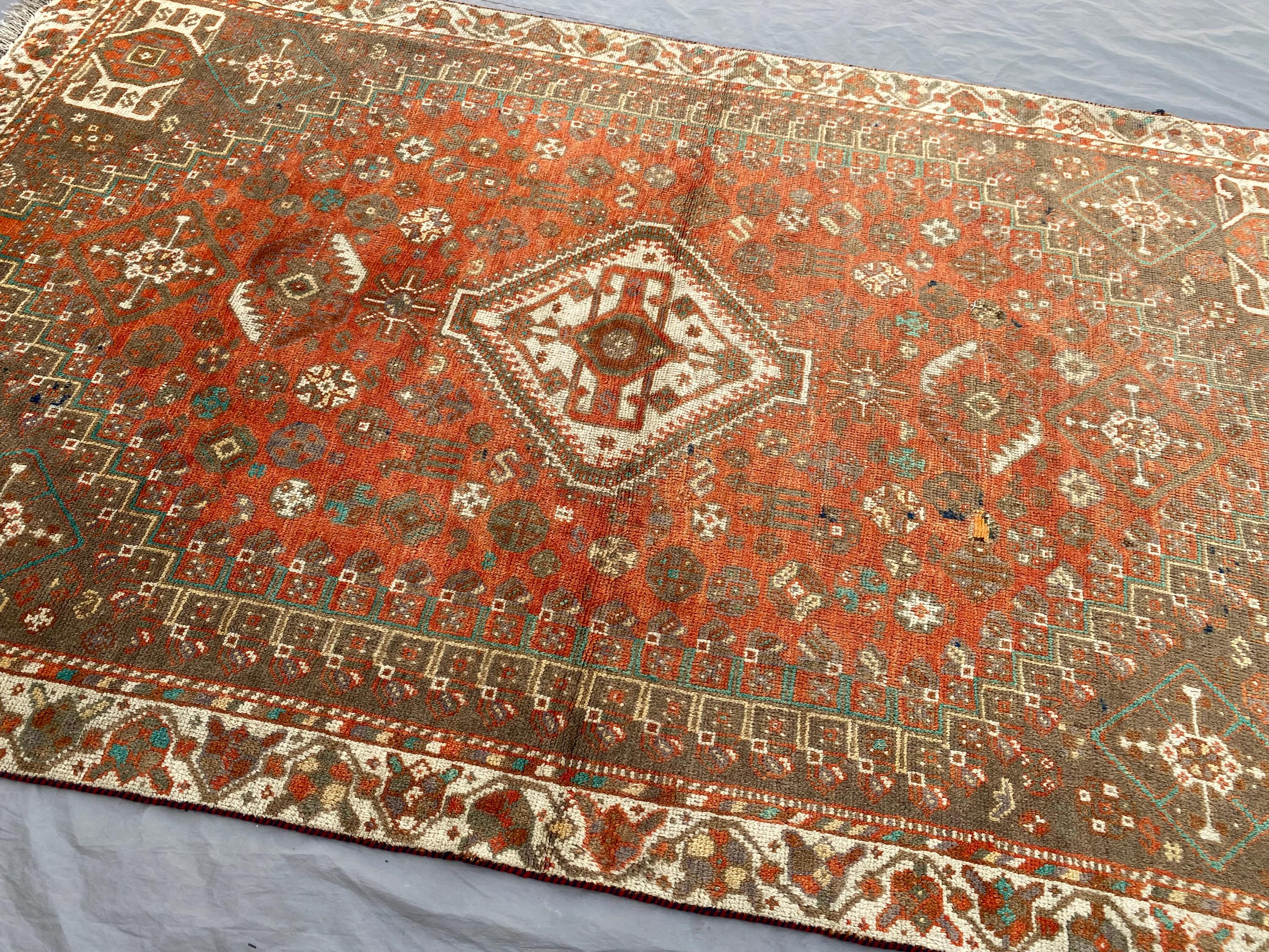 4'10 x 7'10 ft Vintage Turkish Hand Knotted Tribal Rug | Geometric Medallion Design | Rustic Oriental Wool Car