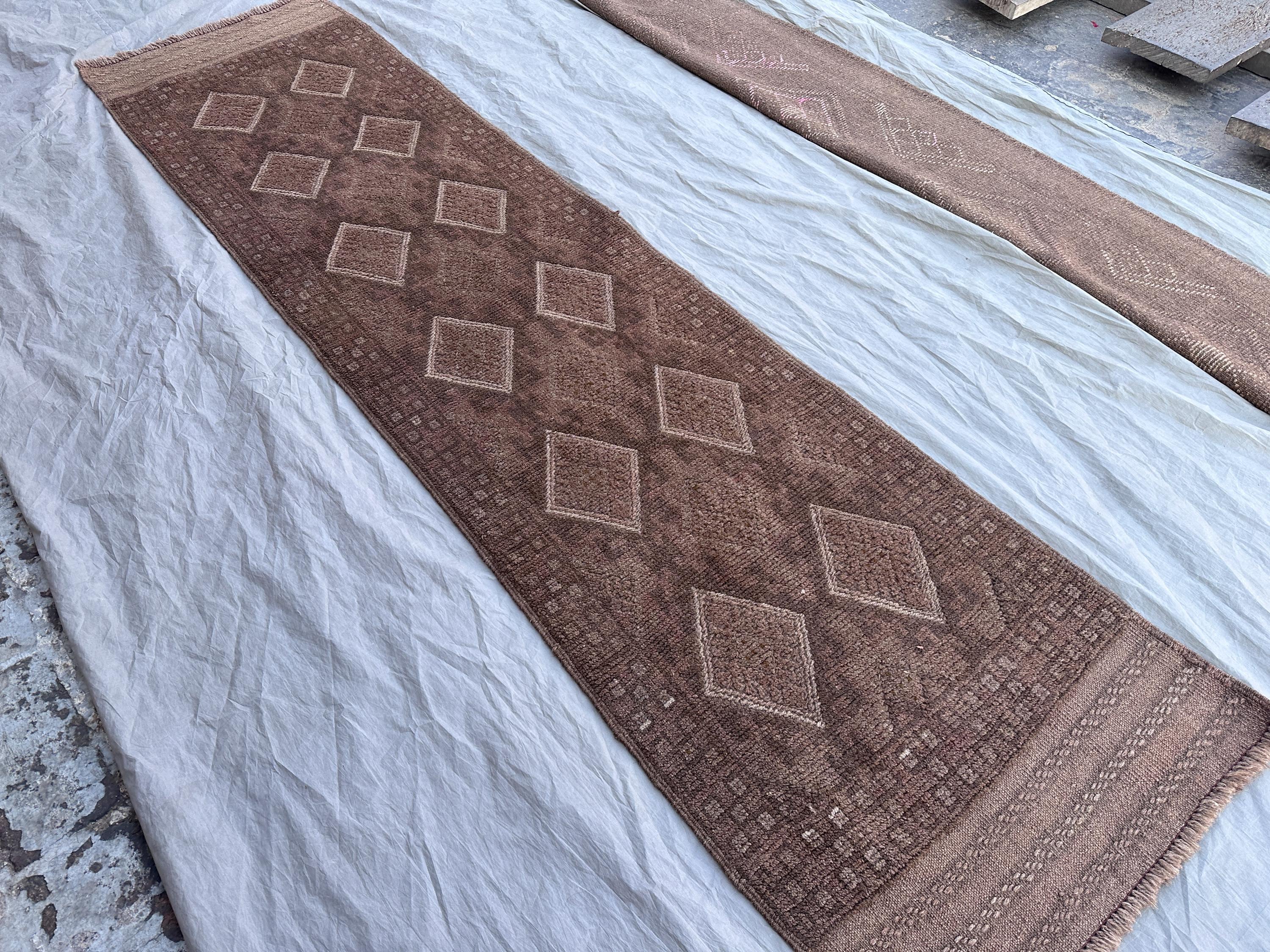 1'2 x 8'3 Antique Afghan Handmade Runner Rug | Tribal Mishwani Baluch Wool Rug | Vintage Terracotta Hallway Carpet | Rustic Bohemian Decor