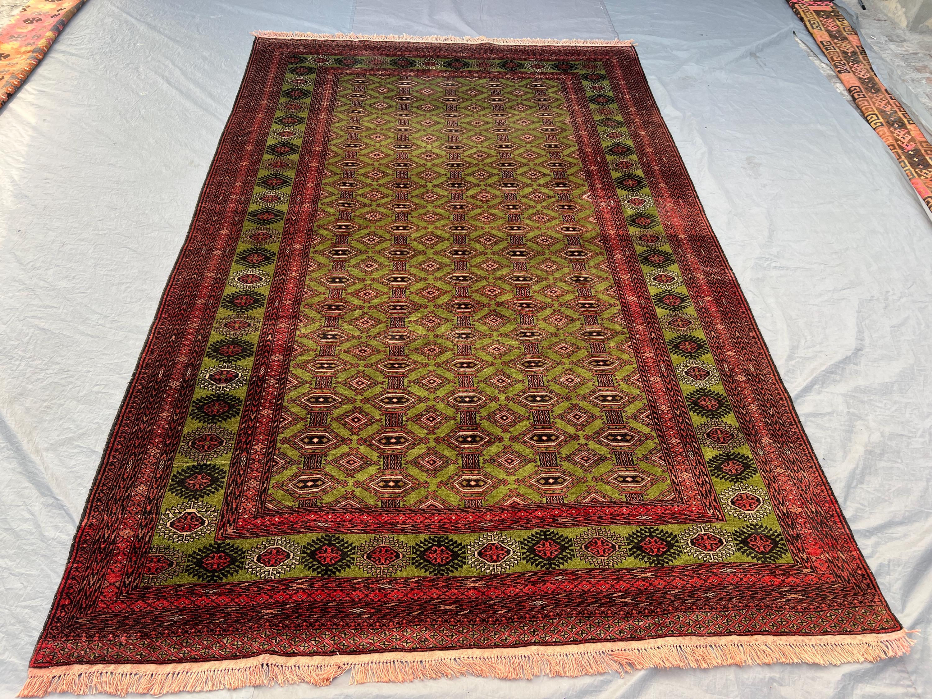 Green Afghan Zahir Shahi Rug, 6'5x10'3 ft Faded Hand Knotted Wool Carpet, Turkmen Style Nomadic Art Rug, Bedro