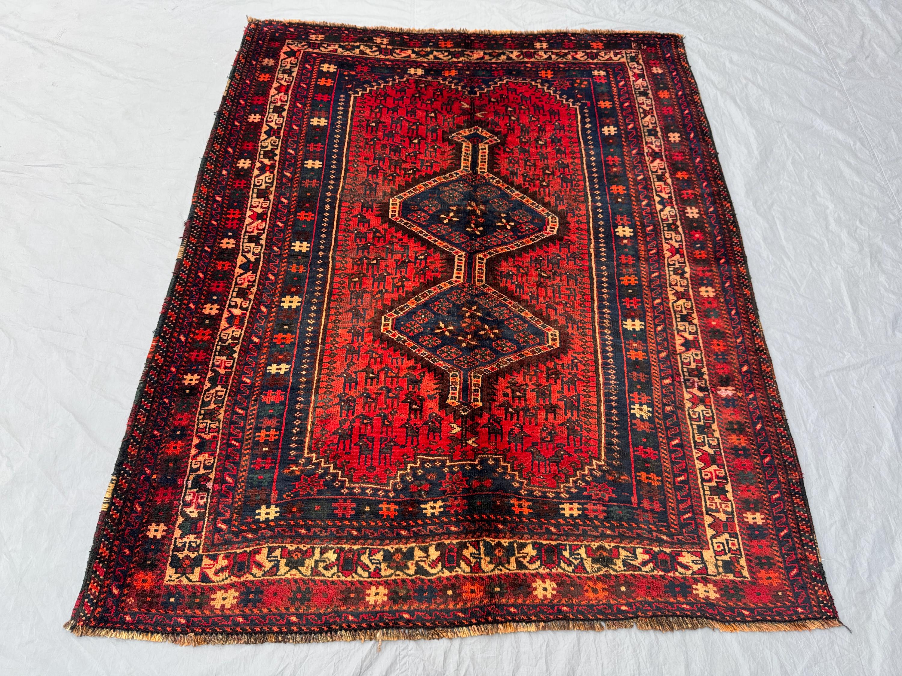 5.3 x 6.4 Ft Afghan Hand Knotted Vintage Soft Pile One of a Kind Home Boho Decor Rug, Luxury Balochi Design Display Decor Rug