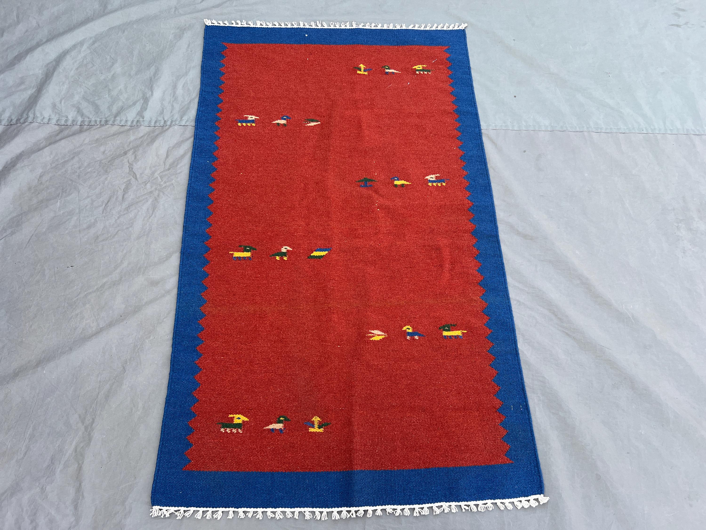 2'10 x 4'10 ft Vintage Afghan Handwoven Kilim Flat Weave Rug, Geometric Tribal Design, Soft Wool, Living Room,