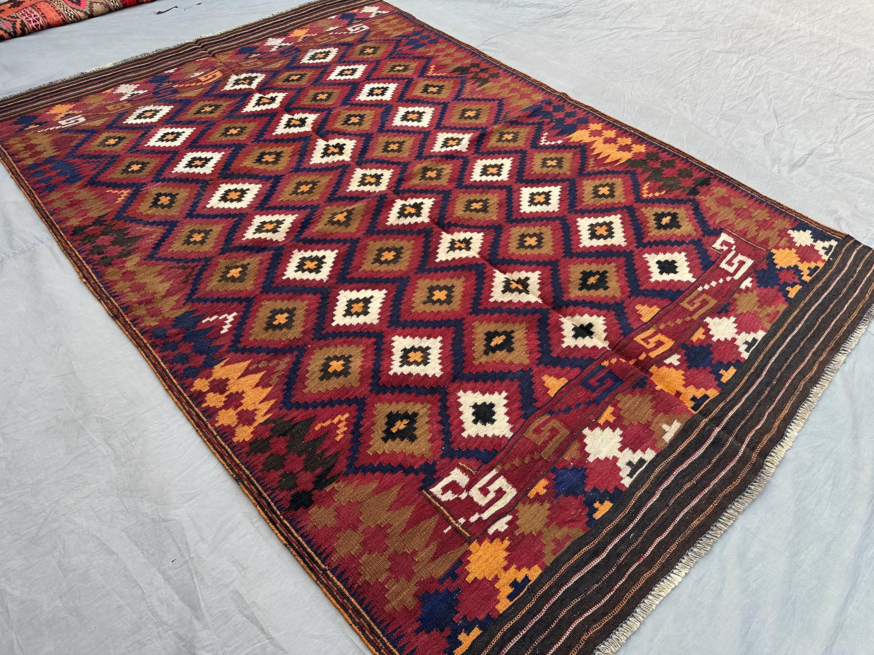 ビンテージ　アフガンラグ キリム　アンティーク 敷物　インテリア アフガニスタン トライバルラグ マイマナキリム オールド手織りキリム