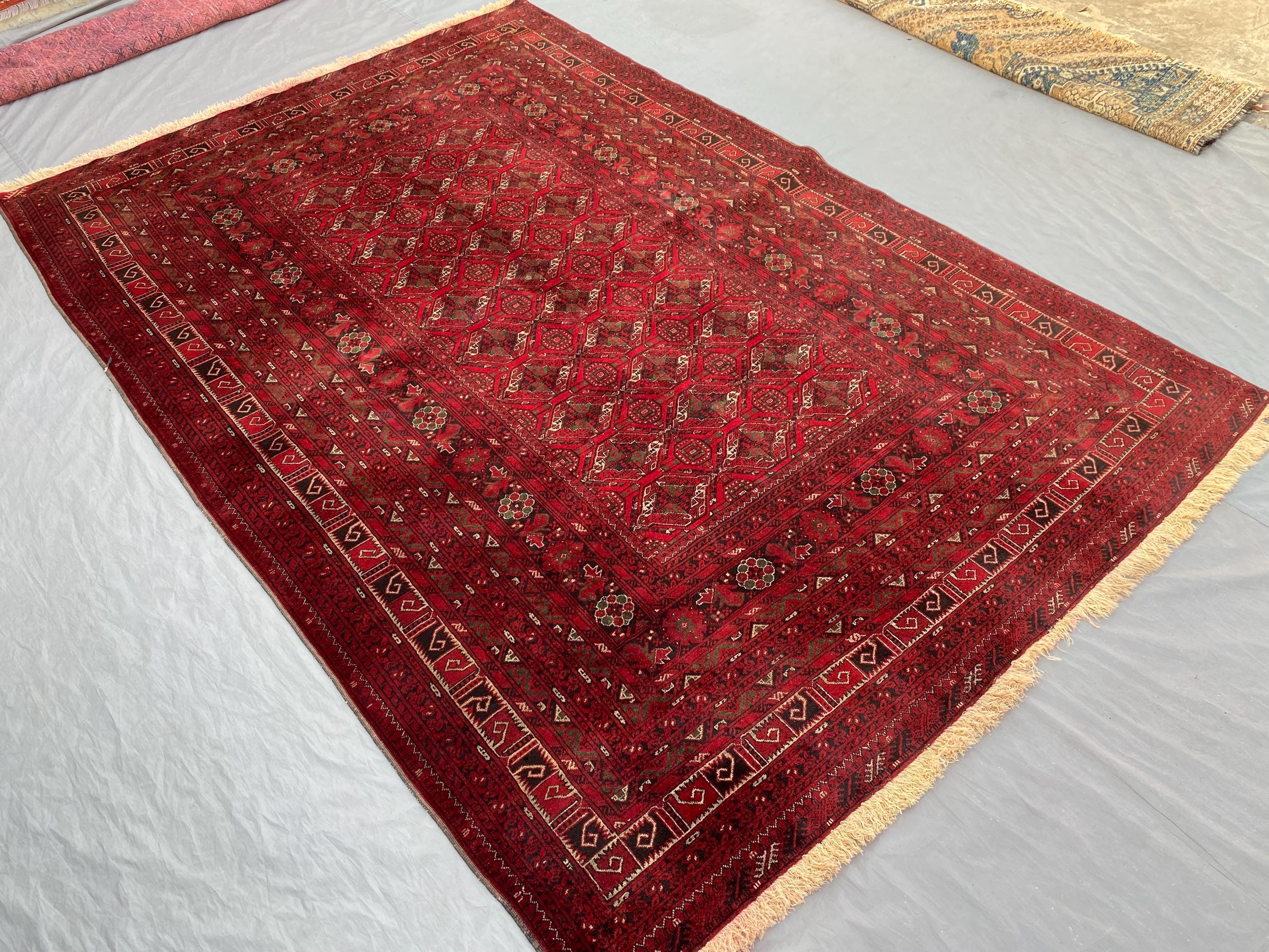 7 x 10 Antique Turkmen Bukhara Rug | Vintage Hand-Knotted Wool Rug | Red Tribal Oriental Carpet | Rare Soft Pile Area Rug | Living Room Rug