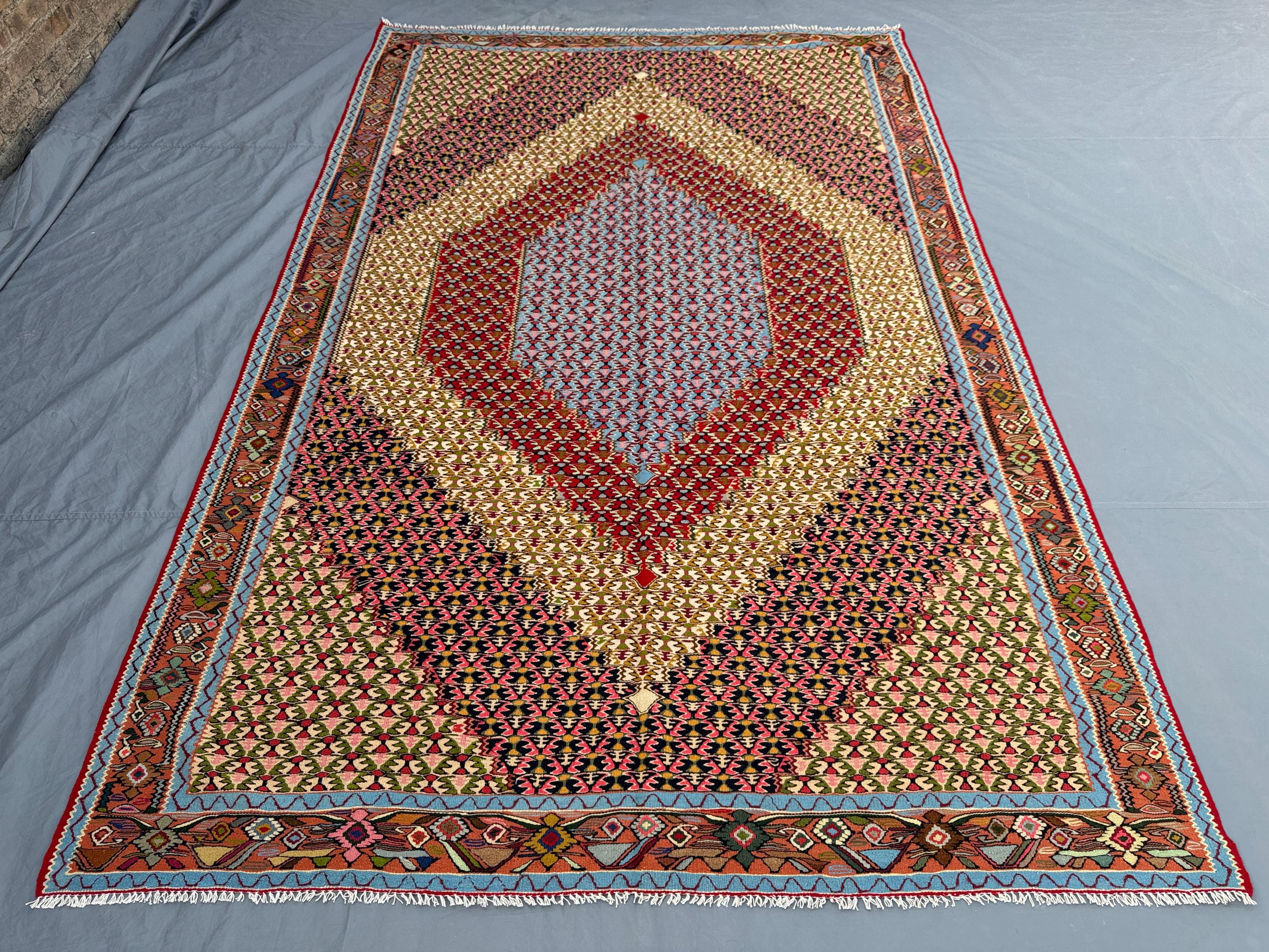 Handwoven Turkish Kilim 7 x 10 ft | Unique Anatolian Flat Weave Area Rug | One of a Kind | Vibrant Tribal Design | Large Home Decor Accent