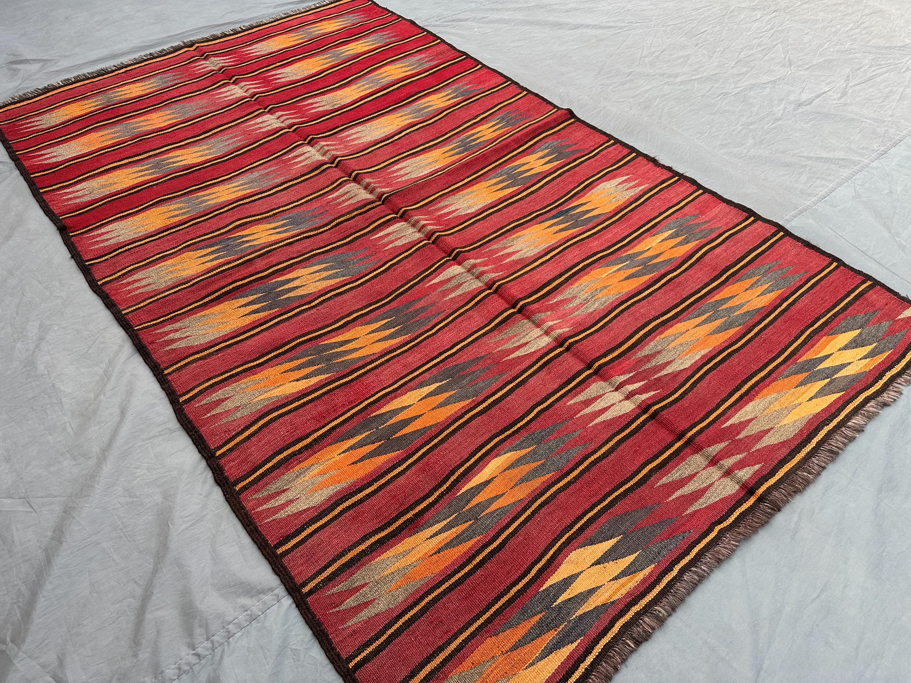 4.6x7.4 ft Afghan Kilim Rug | Vintage Flat Weave Tribal Runner | Handmade Turkish Style Wool Rug | Boho Red St