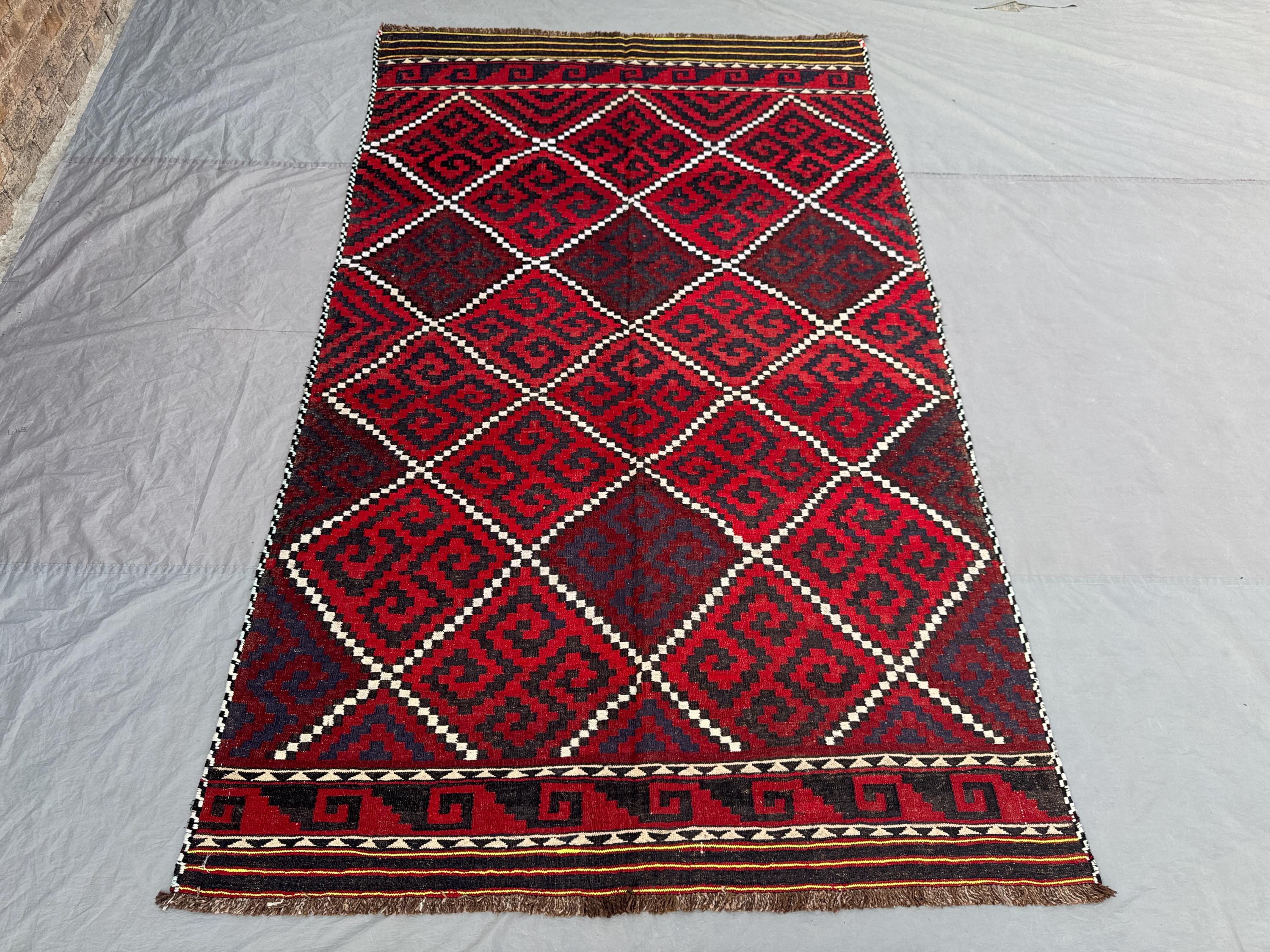 5'8 x 9'3 ft Antique Afghan Baluchi Kilim Area Rug One Of A Kind High Quality Flat Weave Handwoven Wool Tribal Living Room