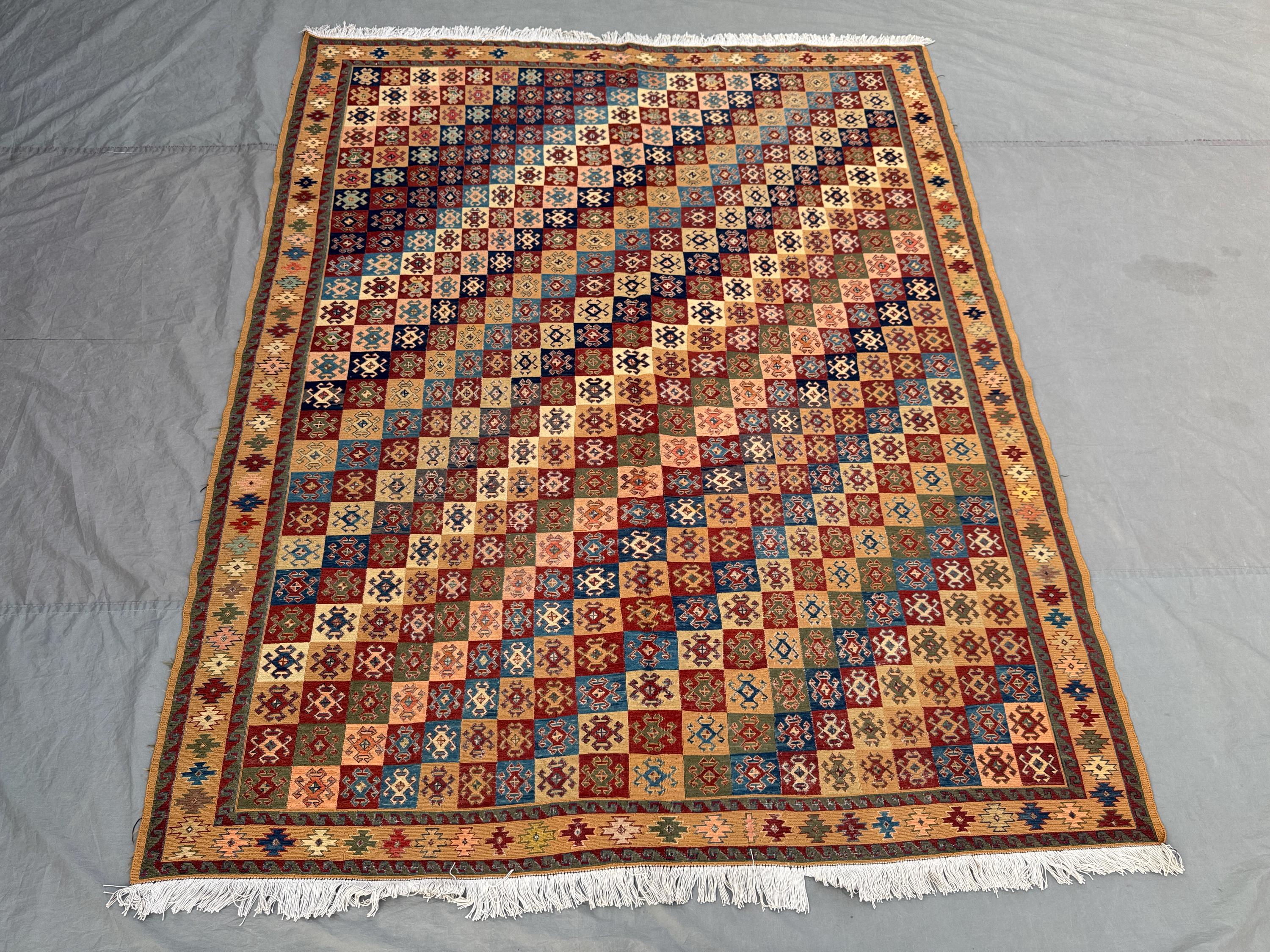 6'9 x 8'3 ft Antique Afghan Baluchi Kilim Flat Weave Area Rug Hand Woven Wool Geometric Tribal On Of A Kind Living Room