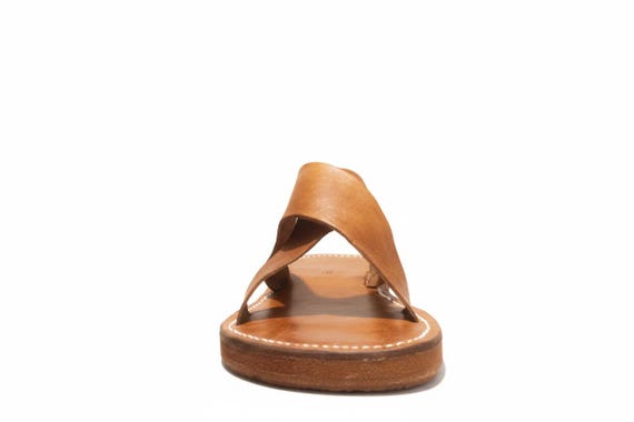 Brown Cross-Strap Flats, Handmade Brown Leather Cross-Strap Sandals, Men’s Open Amos - Men main image 2