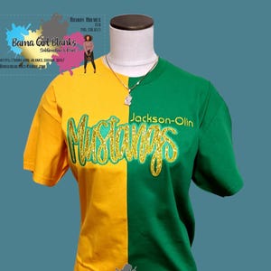 Custom Embroidered Two Tone| Split color T-shirt| School Mascot house divided t-shirt