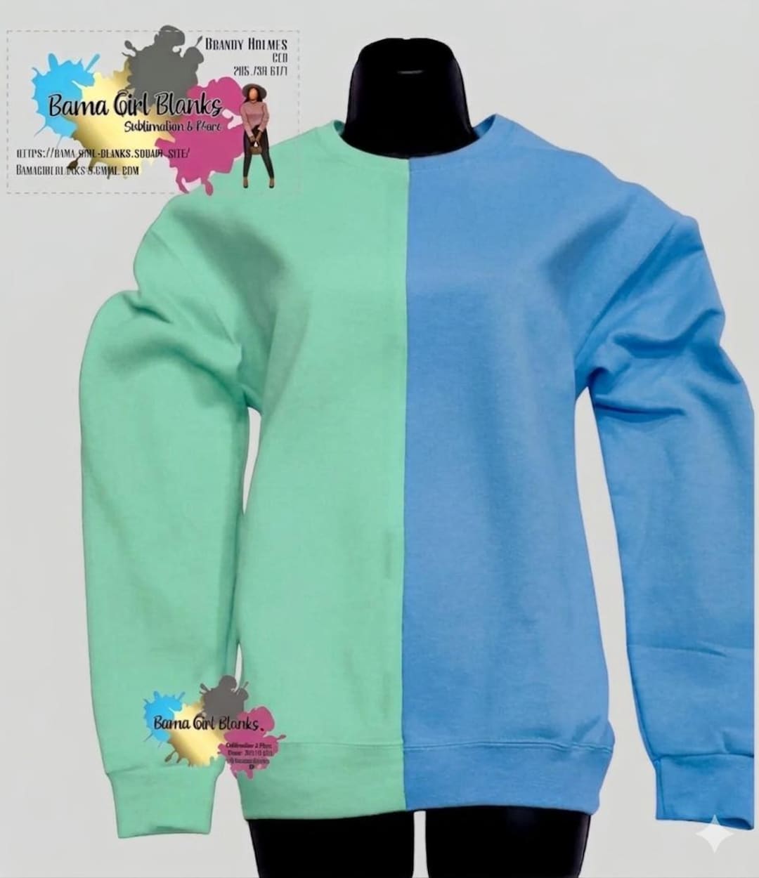 Two-tone Sweatshirt Adult | Blank Split Color Crewneck | College