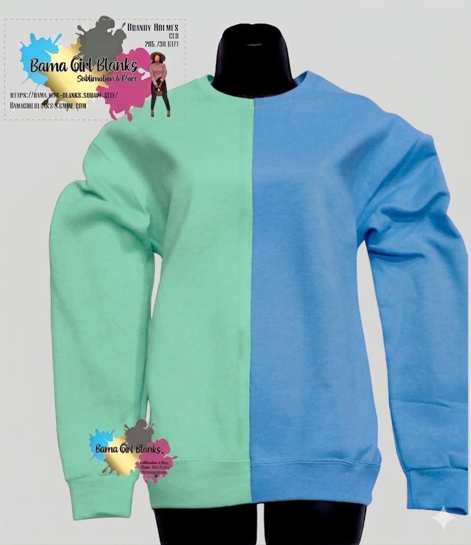 Two-tone Sweatshirt Adult | Blank Split Color Crewneck | College